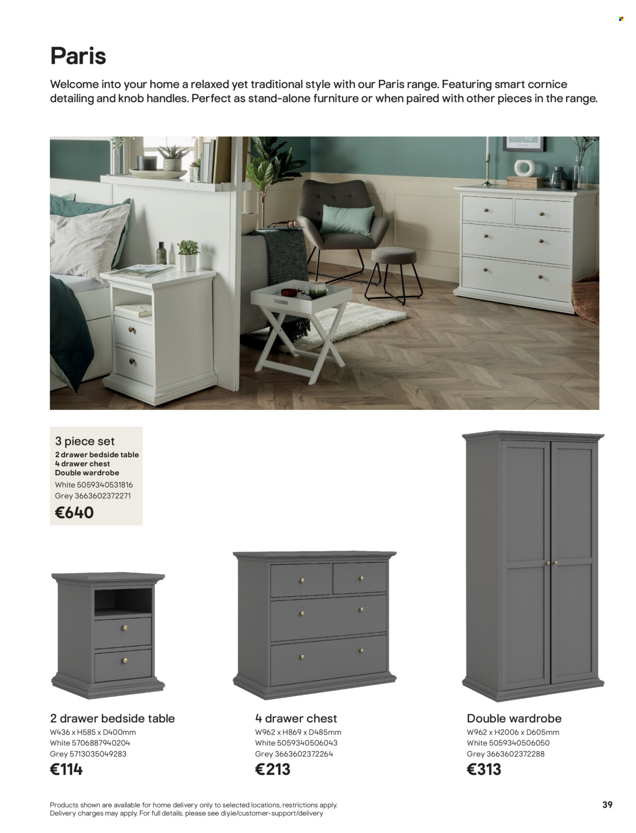 thumbnail - B&Q offer  - Sales products - table, wardrobe, bedside table. Page 39.