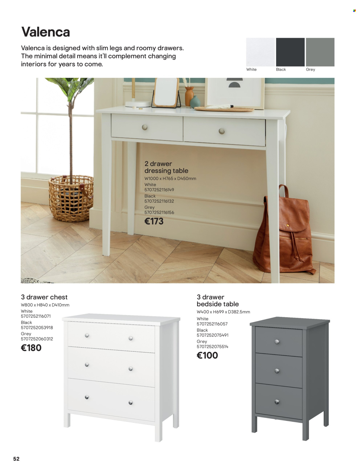 thumbnail - B&Q offer  - Sales products - table, bedside table, dressing table. Page 52.