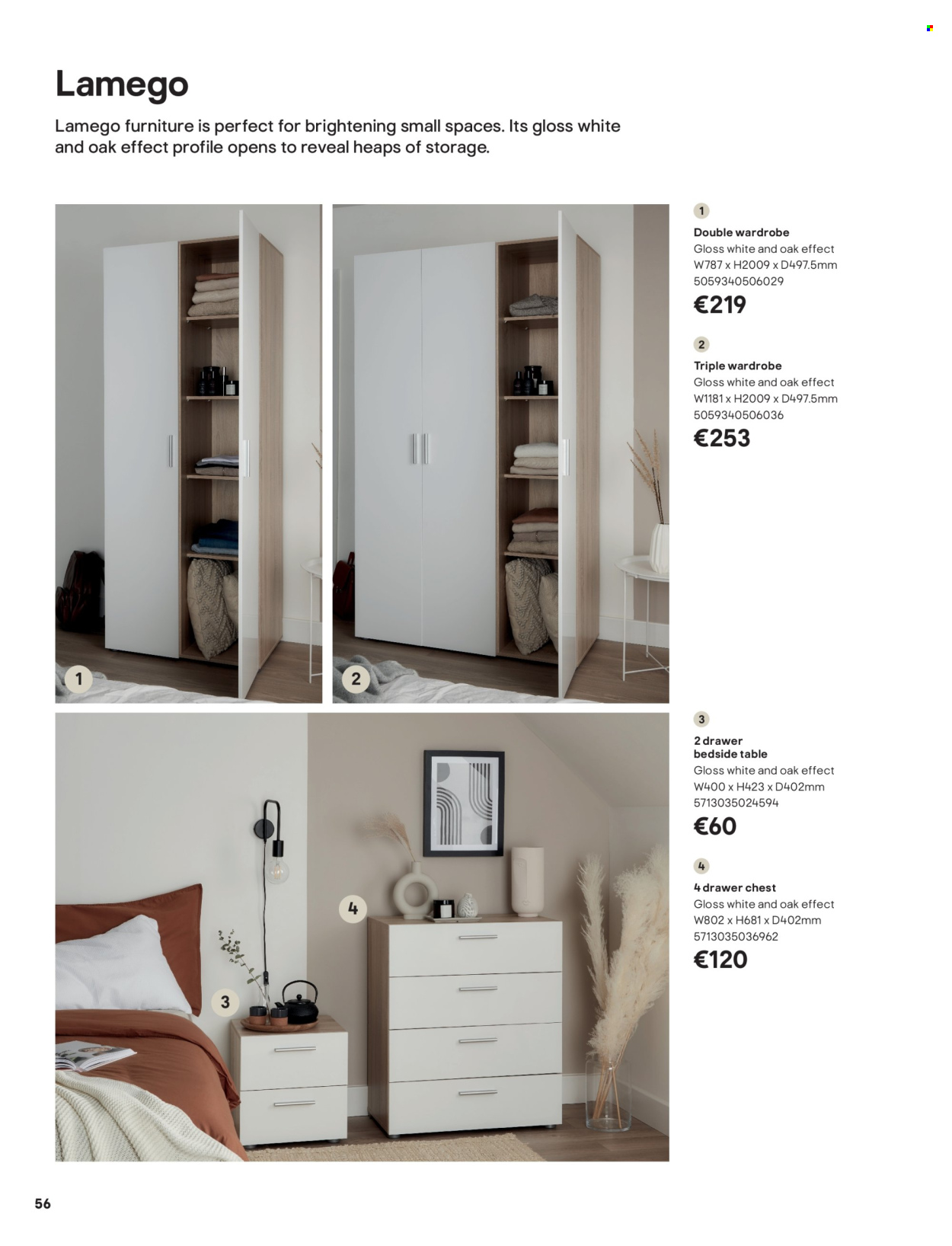 thumbnail - B&Q offer  - Sales products - table, wardrobe, bedside table. Page 56.