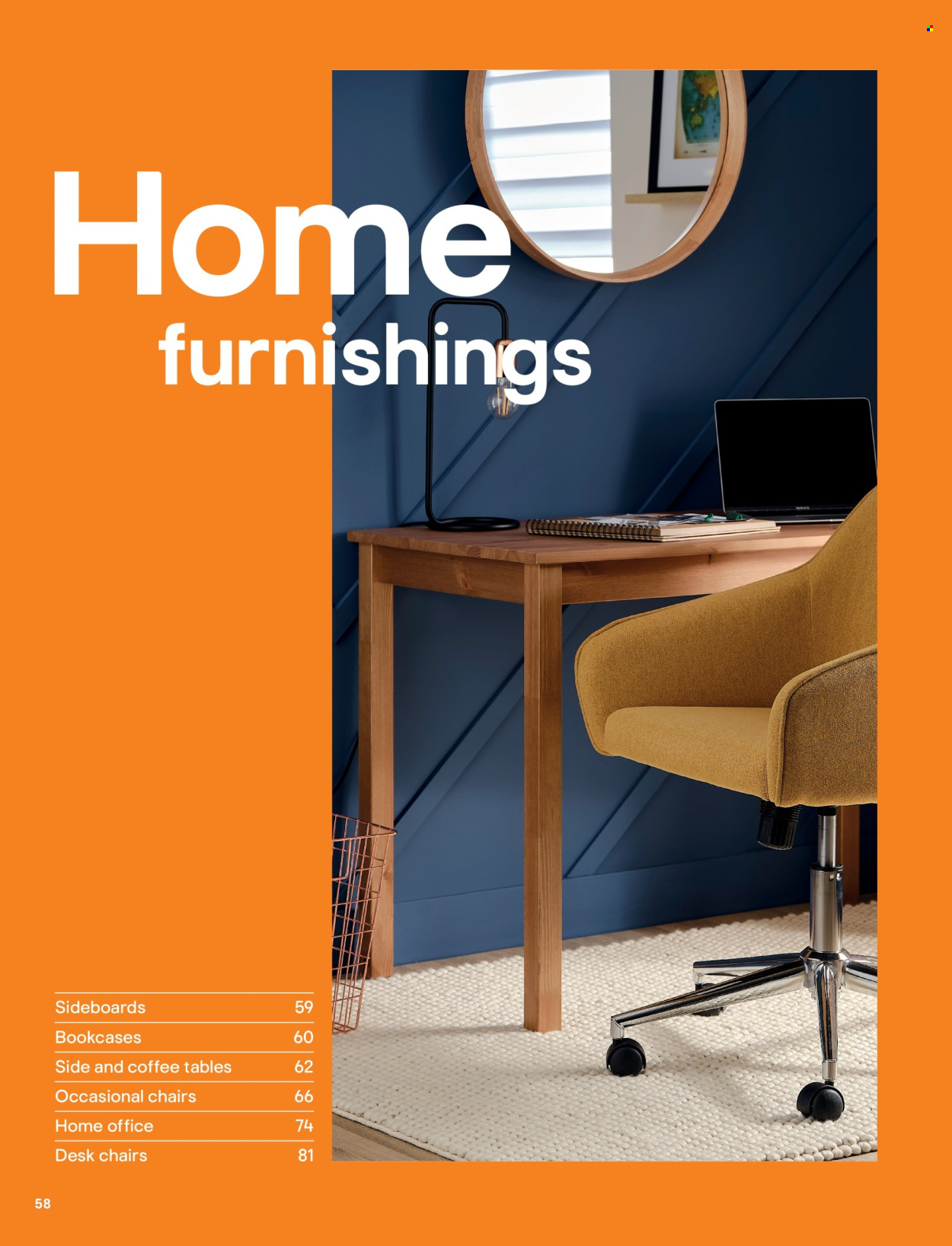 thumbnail - B&Q offer  - Sales products - table, chair, coffee table, office desk, desk. Page 58.