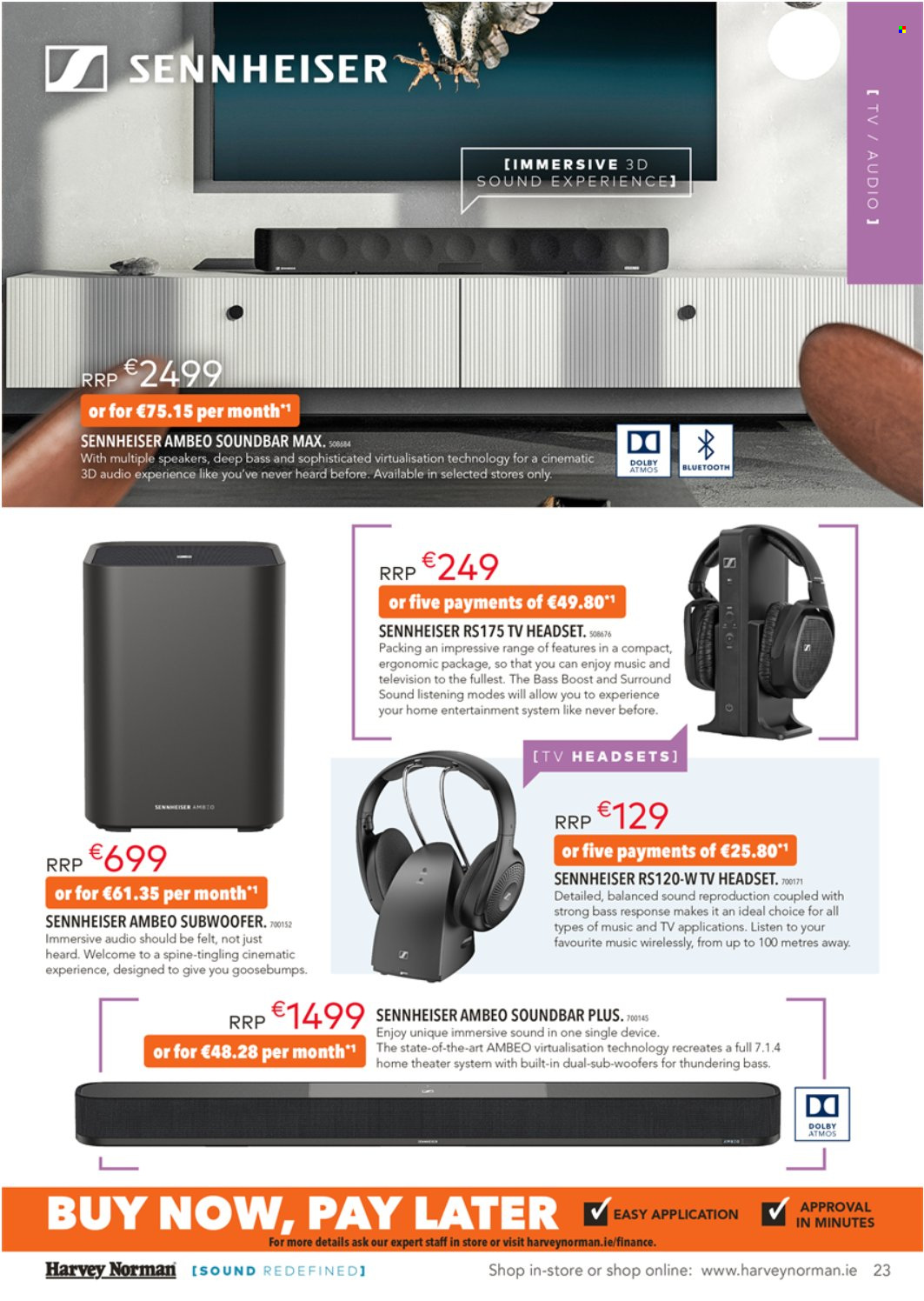 thumbnail - Harvey Norman offer  - 27.10.2022 - 24.12.2022 - Sales products - TV, home theater, speaker, subwoofer, sound bar, headset, Sennheiser. Page 23.
