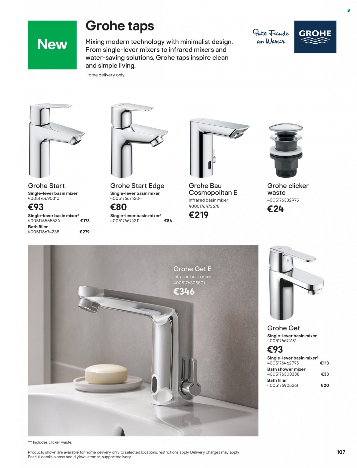 thumbnail - B&Q offer  - Sales products - Grohe, shower mixer, basin mixer. Page 107.