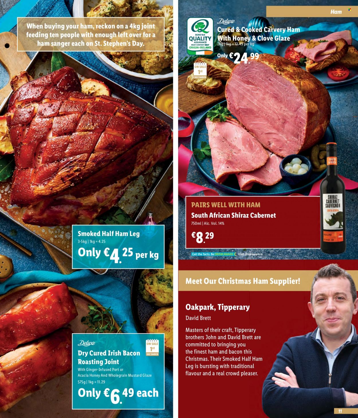 thumbnail - Lidl offer  - Sales products - ginger, bacon, half ham, ham, cloves, mustard, Cabernet Sauvignon, red wine, wine, Shiraz, BROTHERS. Page 11.