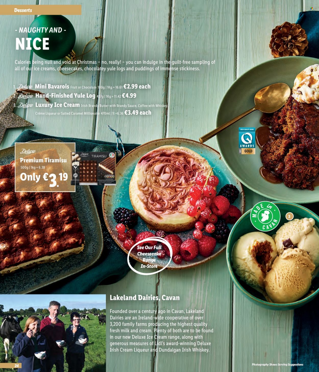 thumbnail - Lidl offer  - Sales products - tiramisu, pudding, milk, butter, ice cream, coffee, brandy, liqueur, whiskey, irish cream, irish whiskey, whisky, Plenty. Page 24.