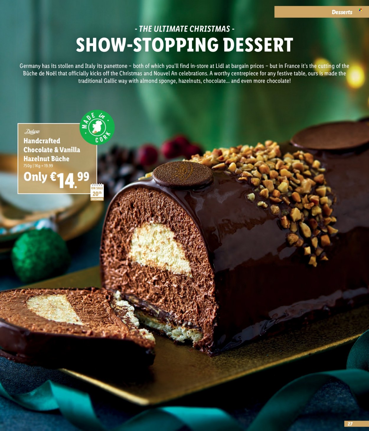 thumbnail - Lidl offer  - Sales products - table, festive table, stollen, panettone, chocolate, hazelnuts, sponge. Page 27.