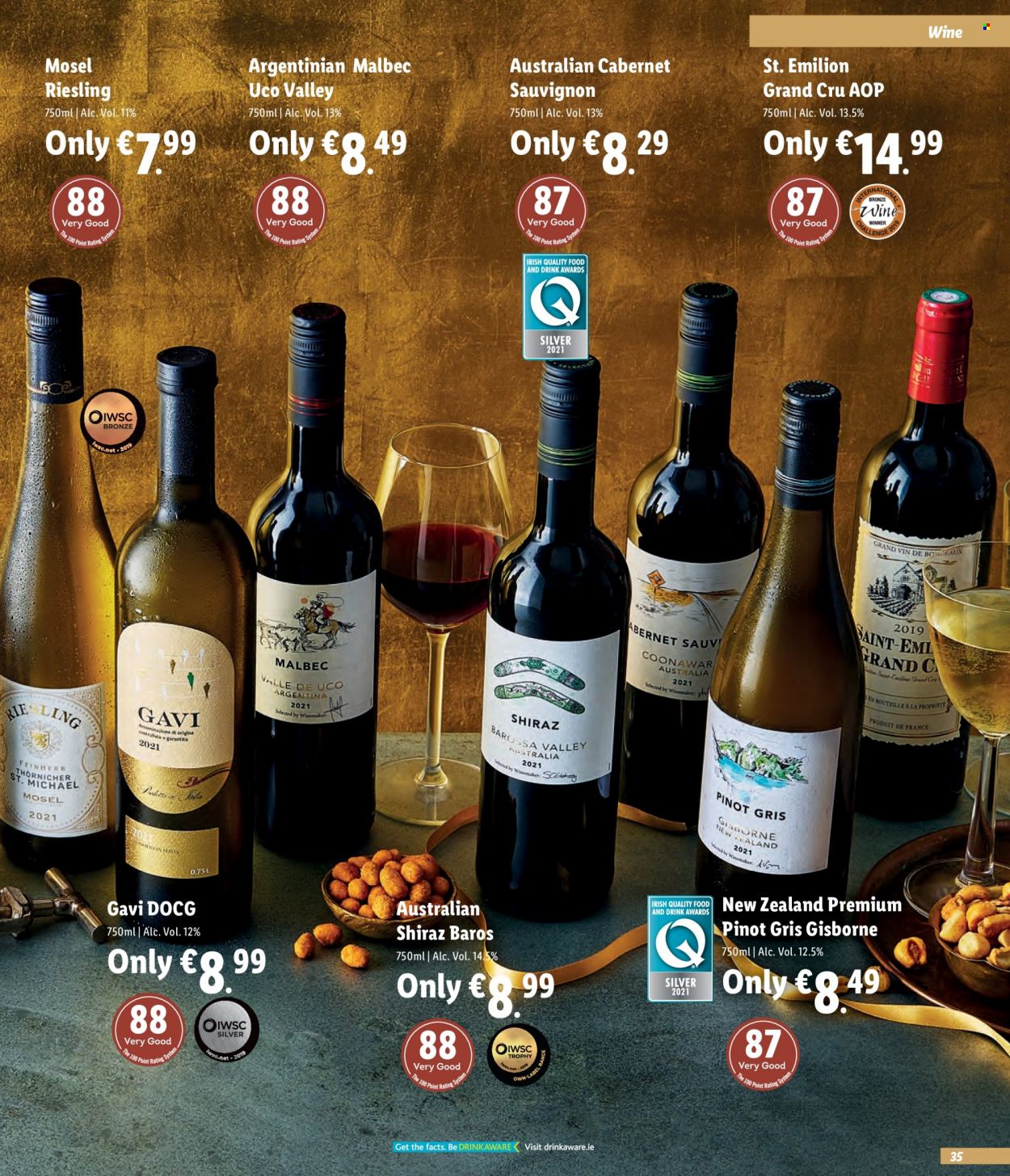 thumbnail - Lidl offer  - Sales products - Cabernet Sauvignon, red wine, Riesling, white wine, wine, Shiraz, Pinot Grigio. Page 35.
