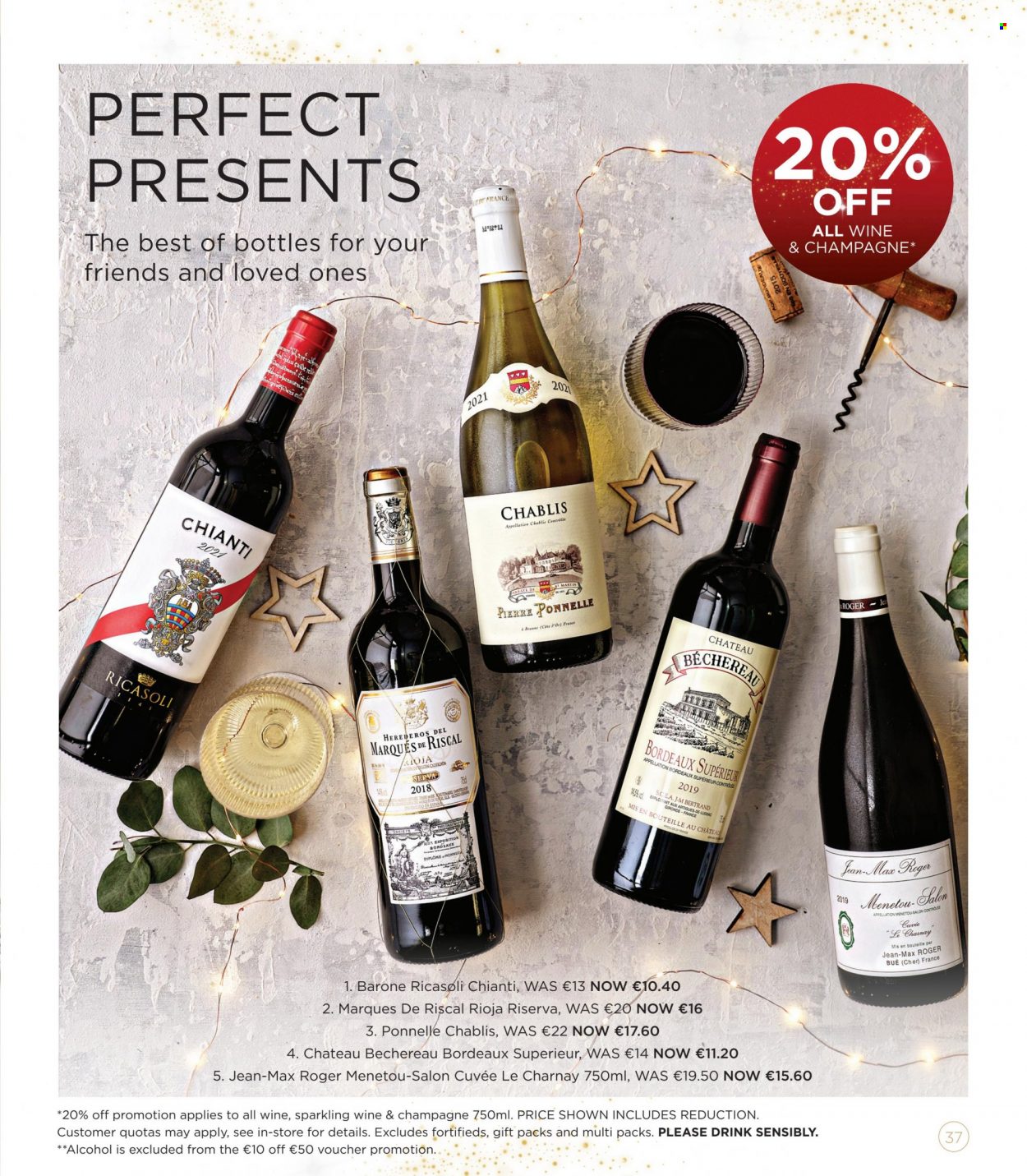 thumbnail - Dunnes Stores offer  - 09.11.2022 - 24.12.2022 - Sales products - sparkling wine, champagne, wine, Cuvée, alcohol. Page 37.