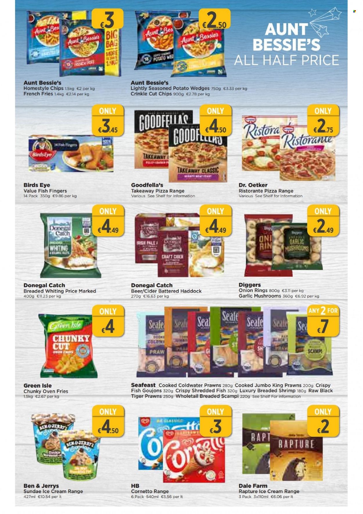 thumbnail - EUROSPAR offer  - 10.11.2022 - 30.11.2022 - Sales products - Aunt Bessie's, haddock, prawns, fish, shrimps, fish fingers, whiting, fish sticks, pizza, onion rings, Bird's Eye, Dr. Oetker, ice cream, Cornetto, Ben & Jerry's, Donegal Catch, potato fries, potato wedges, french fries, frozen chips, cider, beer, Rin. Page 9.