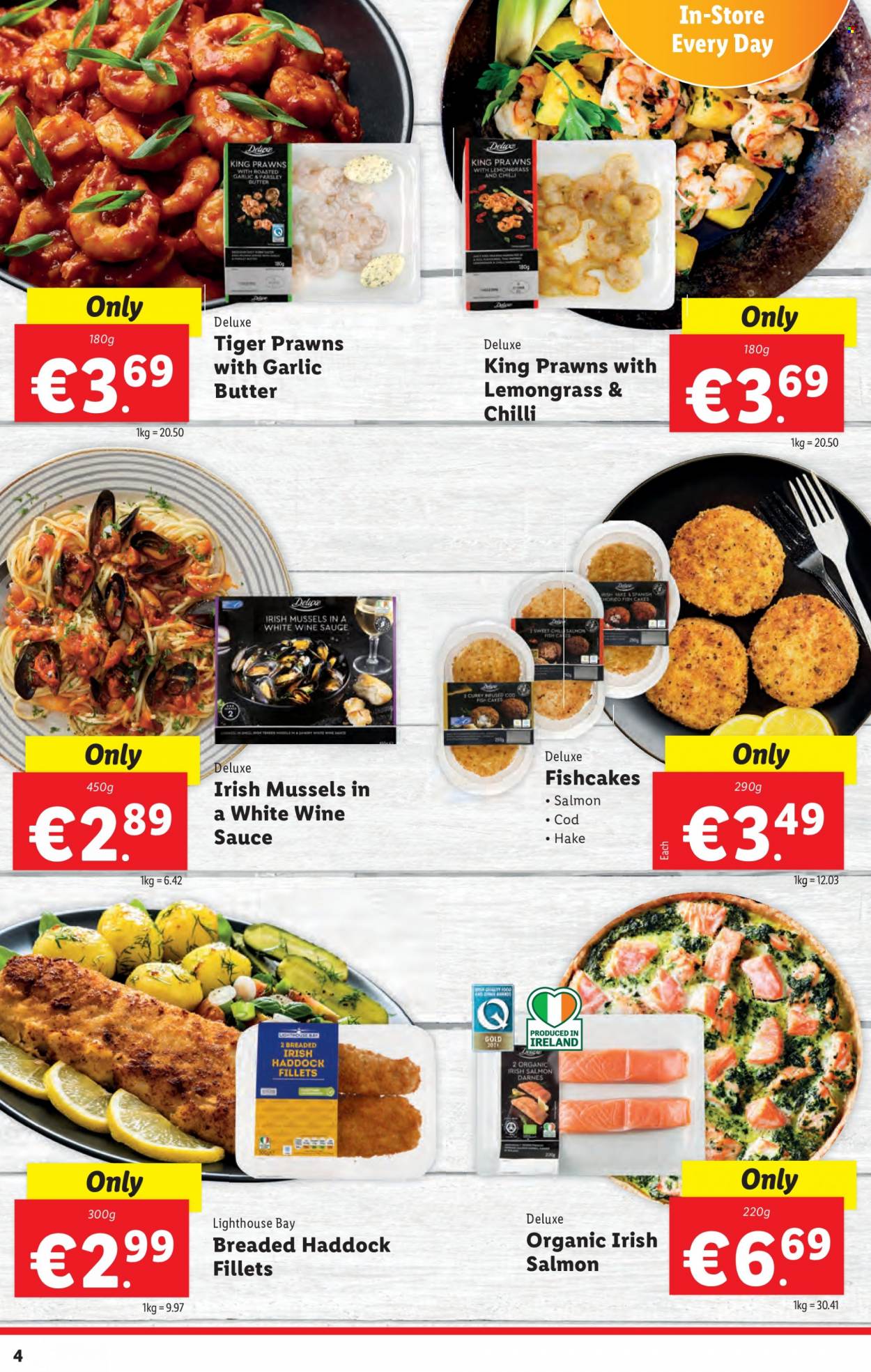 Lidl offer  - 24.11.2022 - 30.11.2022 - Sales products - parsley, bacalao, cod, mussel, salmon, haddock, hake, prawns, fish, sauce, butter, fish cake, white wine. Page 4.