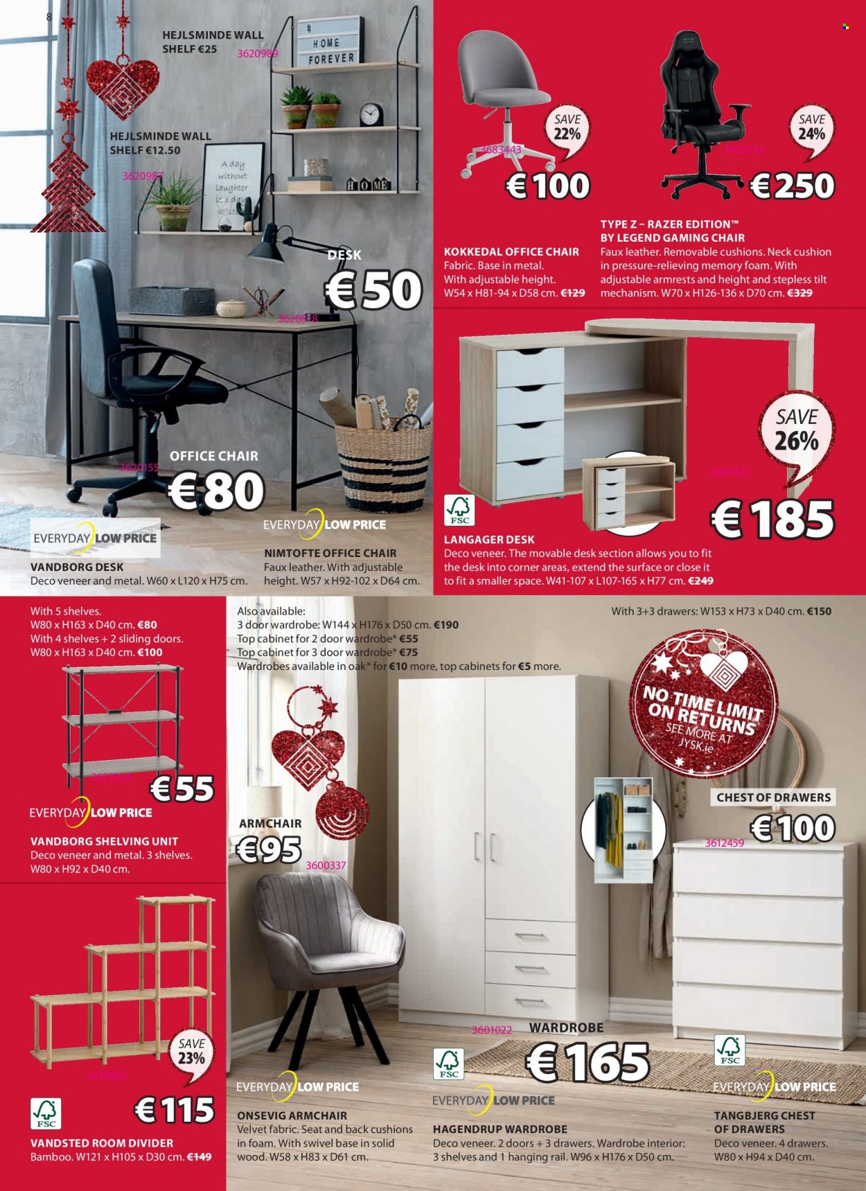 thumbnail - JYSK offer  - 17.11.2022 - 30.11.2022 - Sales products - cabinet, chair, arm chair, chest of drawers, shelf unit, wall shelf, wardrobes, wardrobe, desk, office chair, cushion. Page 8.