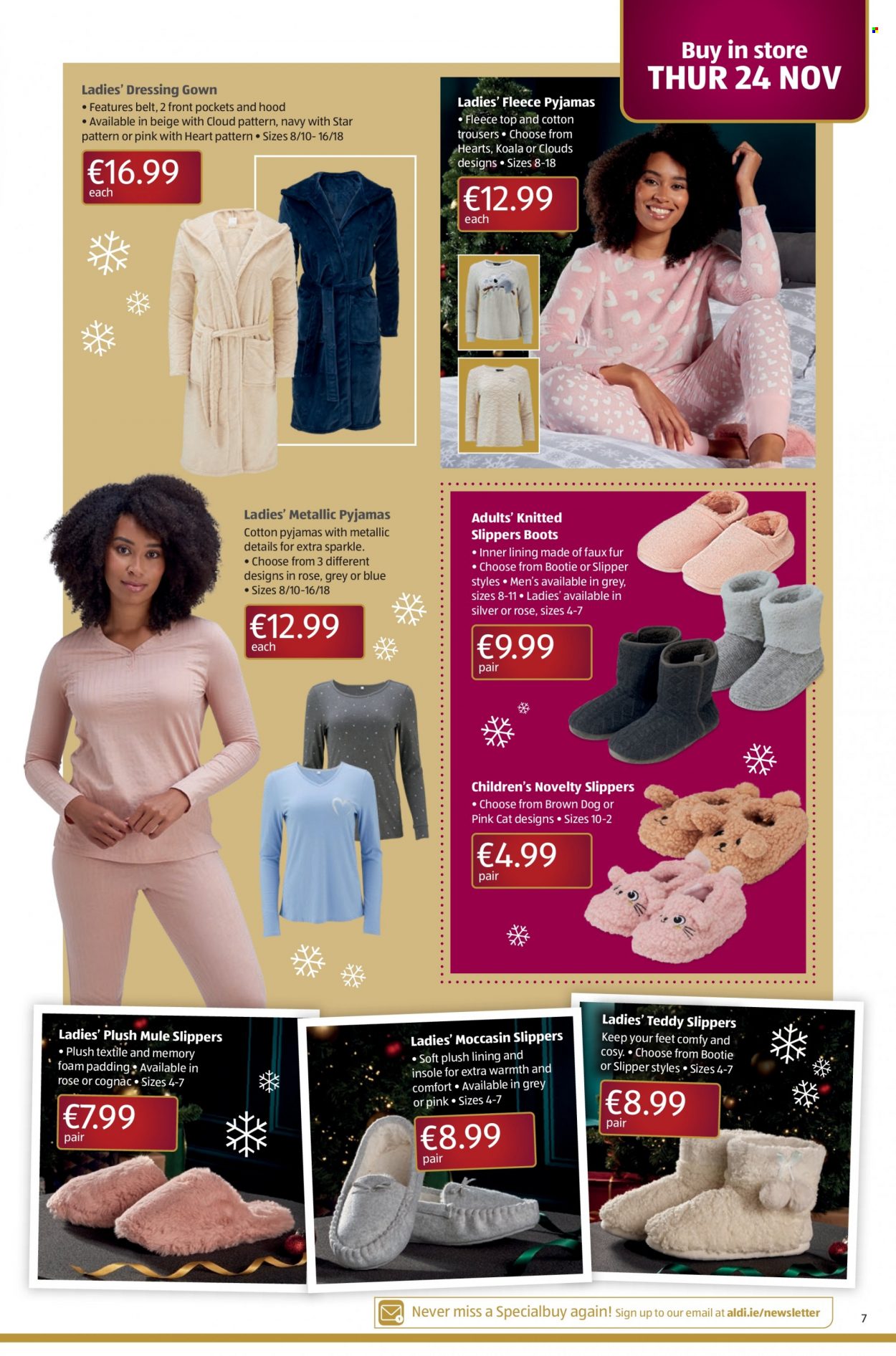 thumbnail - Aldi offer  - 24.11.2022 - 07.12.2022 - Sales products - boots, slippers, dressing, wine, rosé wine, cognac, trousers, belt, pajamas, teddy, rose. Page 7.