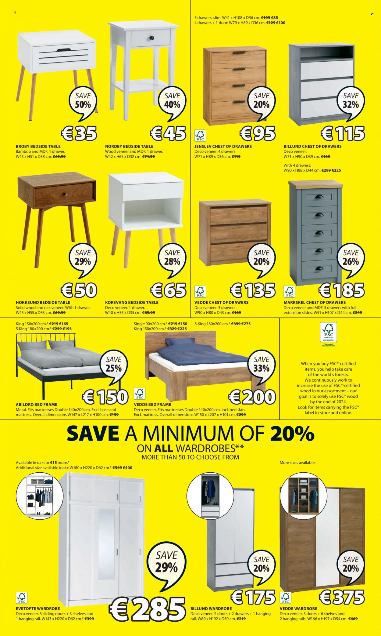 thumbnail - JYSK offer  - 21.11.2022 - 27.11.2022 - Sales products - table, chest of drawers, wardrobes, bed, bed frame, mattress, wardrobe, bedside table. Page 4.