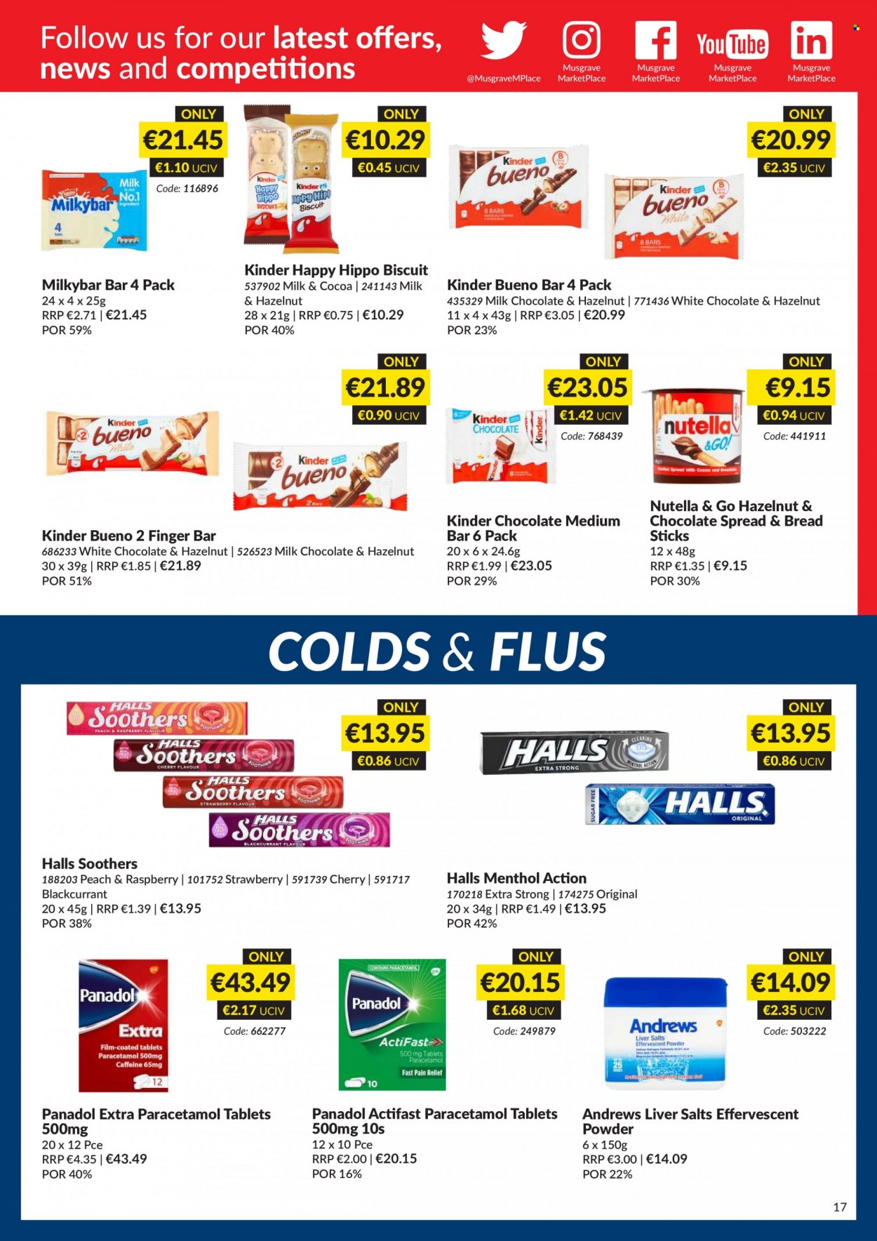 thumbnail - MUSGRAVE Market Place offer  - 20.11.2022 - 31.12.2022 - Sales products - cherries, milk chocolate, white chocolate, Halls, Nutella, Kinder Bueno, biscuit, Milkybar, bread sticks, cocoa. Page 17.