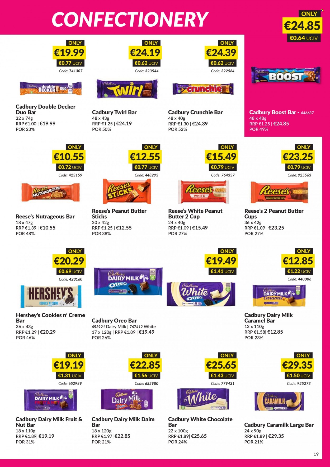 thumbnail - MUSGRAVE Market Place offer  - 20.11.2022 - 31.12.2022 - Sales products - Oreo, Reese's, Hershey's, cookies, white chocolate, Cadbury, Dairy Milk, peanut butter cups, chocolate bar, nut bar, caramel, Boost. Page 19.
