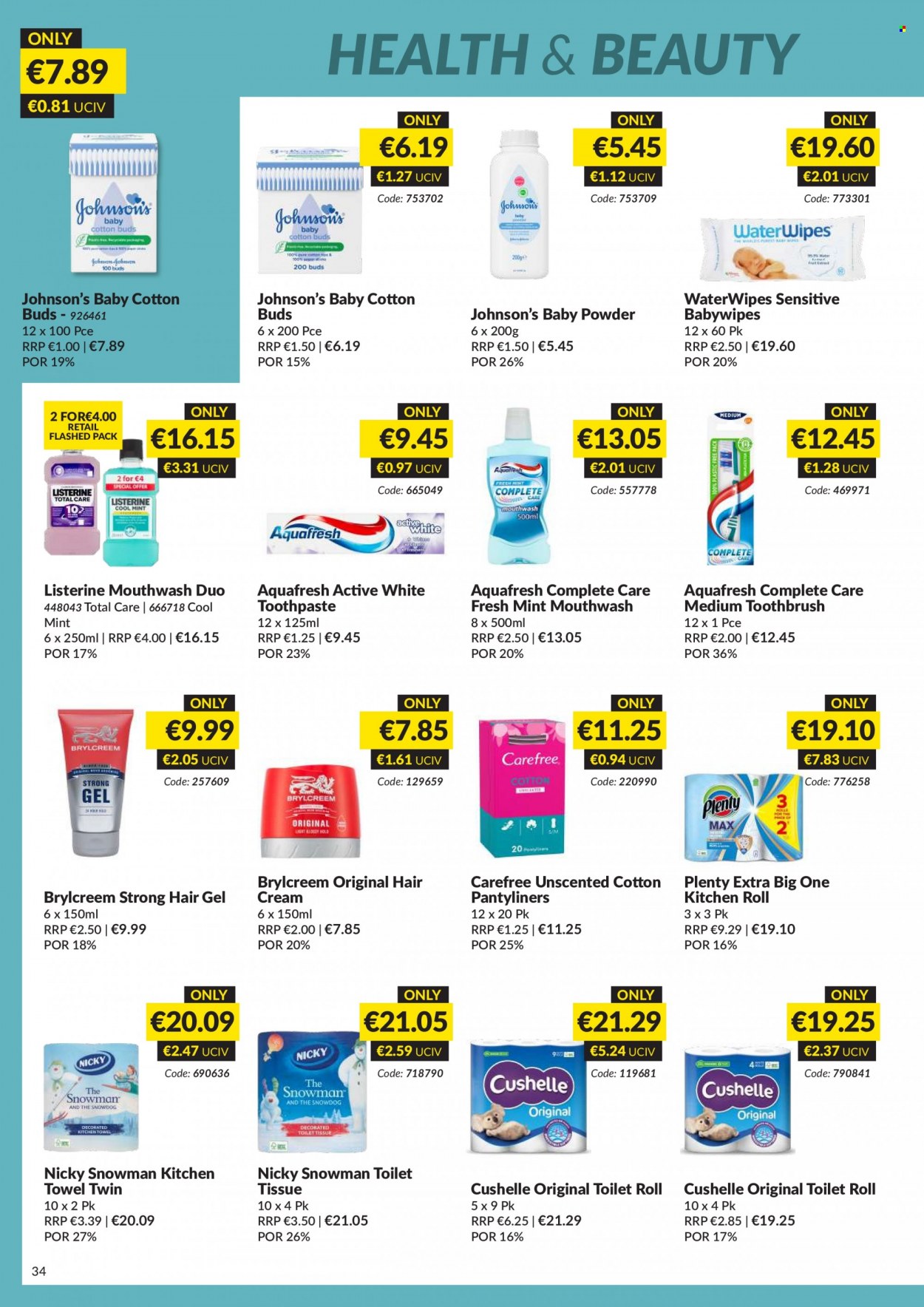 thumbnail - MUSGRAVE Market Place offer  - 20.11.2022 - 31.12.2022 - Sales products - Johnson's, baby powder, toilet paper, Plenty, kitchen towels, Cushelle, Listerine, toothbrush, toothpaste, mouthwash, Carefree, pantyliners, hair cream, kitchen rolls. Page 34.