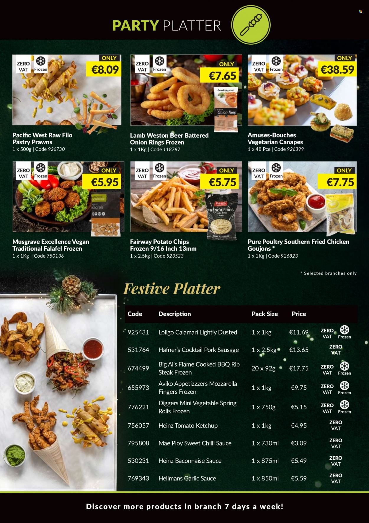 thumbnail - MUSGRAVE Market Place offer  - 20.11.2022 - 24.12.2022 - Sales products - calamari, prawns, onion rings, sauce, fried chicken, spring rolls, sausage, pork sausage, mozzarella, filo dough, potato chips, Heinz, ketchup, chilli sauce, sweet chilli sauce, garlic sauce, beer, steak. Page 2.