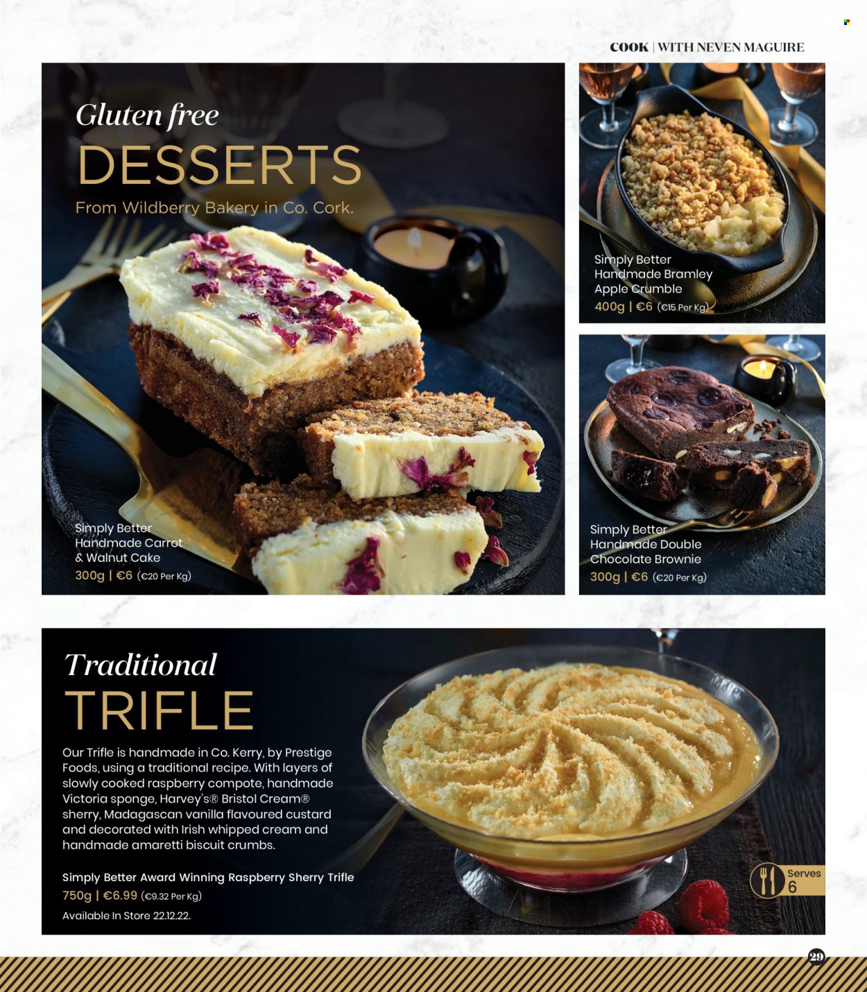 thumbnail - Dunnes Stores offer  - Sales products - cake, sponge cake, brownies, whipped cream, Amaretti, chocolate, biscuit, Victoria Sponge, compote, sherry. Page 29.