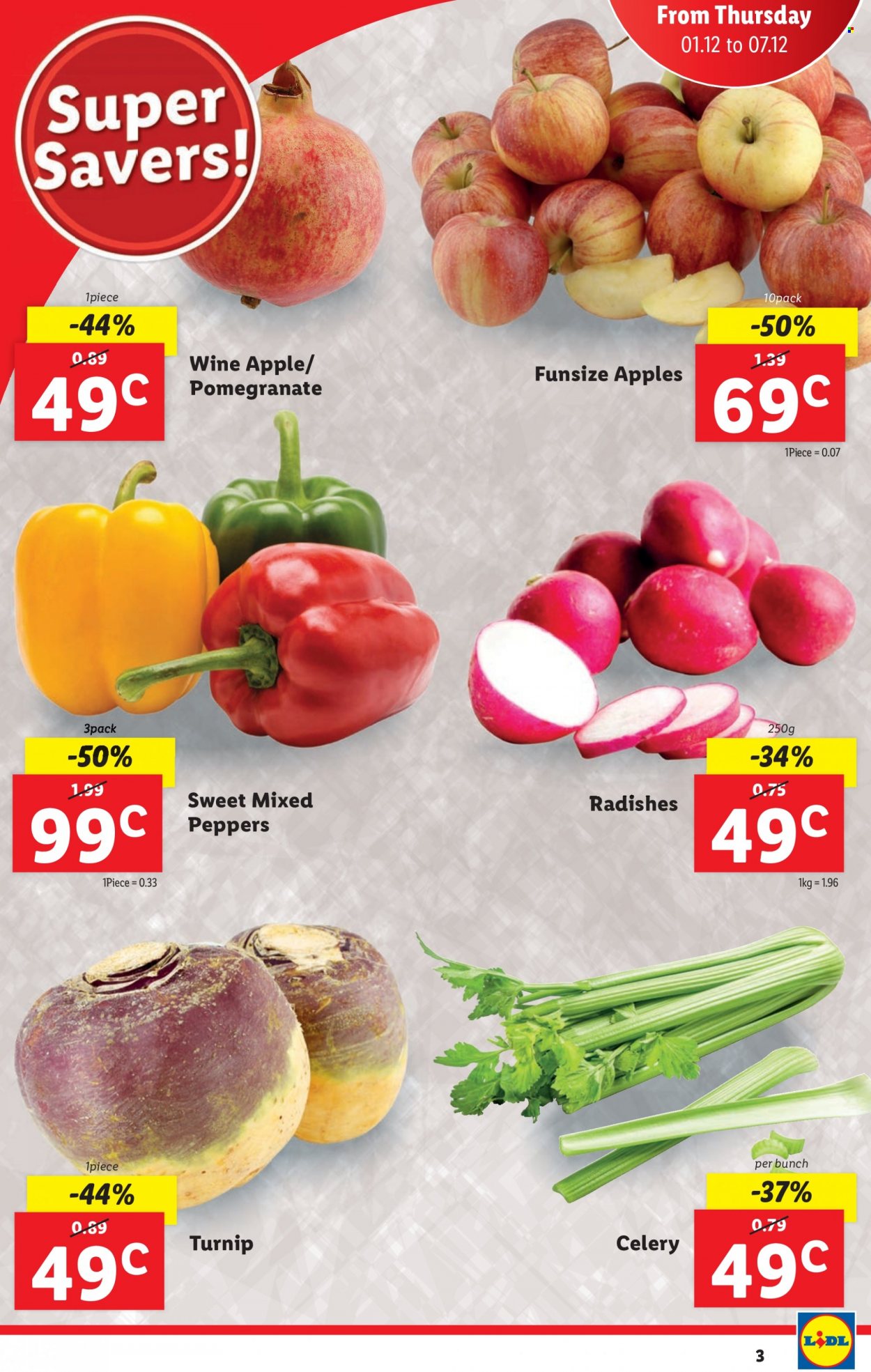 thumbnail - Lidl offer  - 01.12.2022 - 07.12.2022 - Sales products - celery, radishes, peppers, apples, pomegranate, wine. Page 3.
