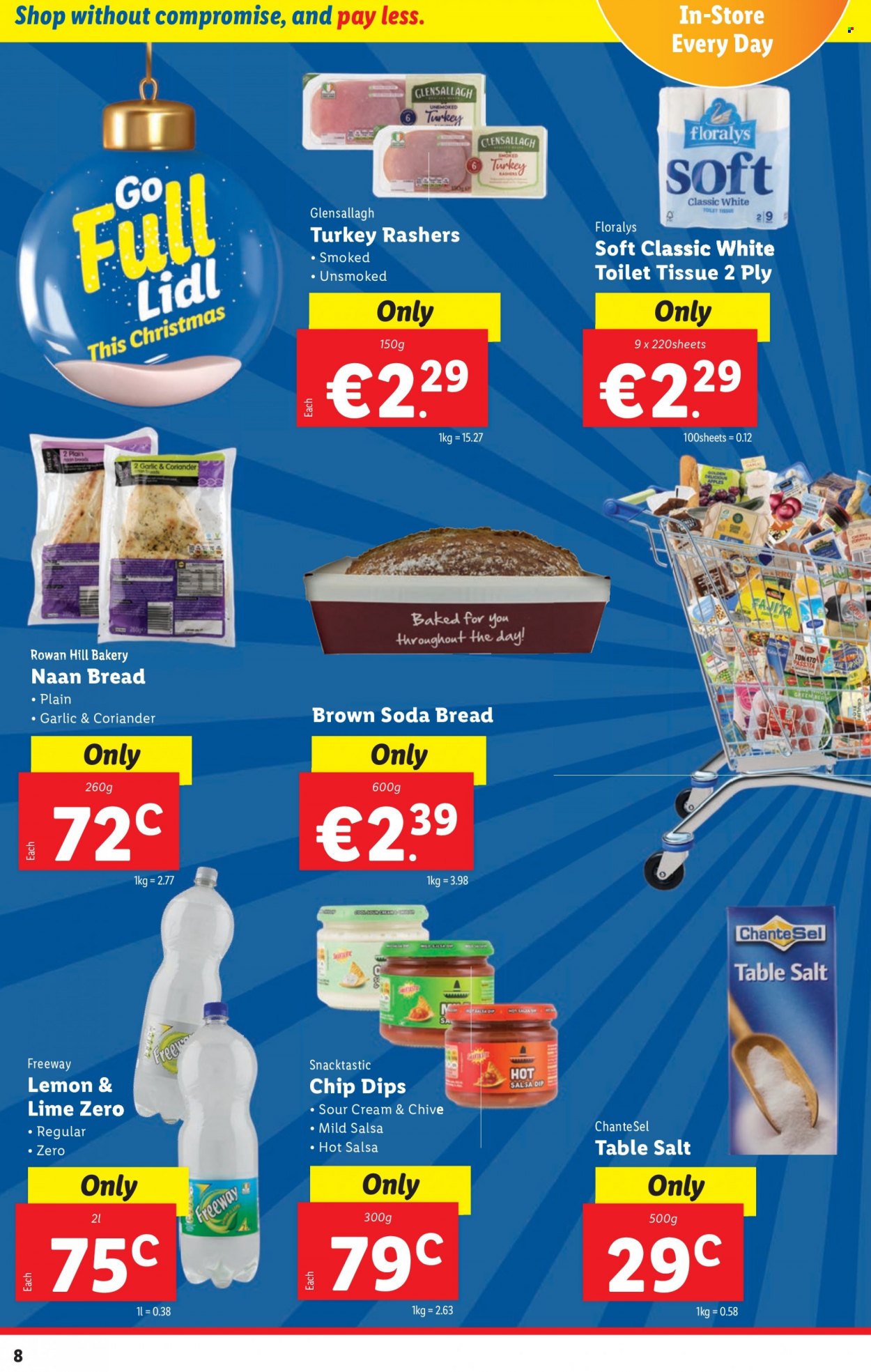 thumbnail - Lidl offer  - 01.12.2022 - 07.12.2022 - Sales products - bread, soda bread, beans, green beans, cherries, Golden Delicious, dip, tomato sauce, coriander, salsa, toilet paper. Page 8.