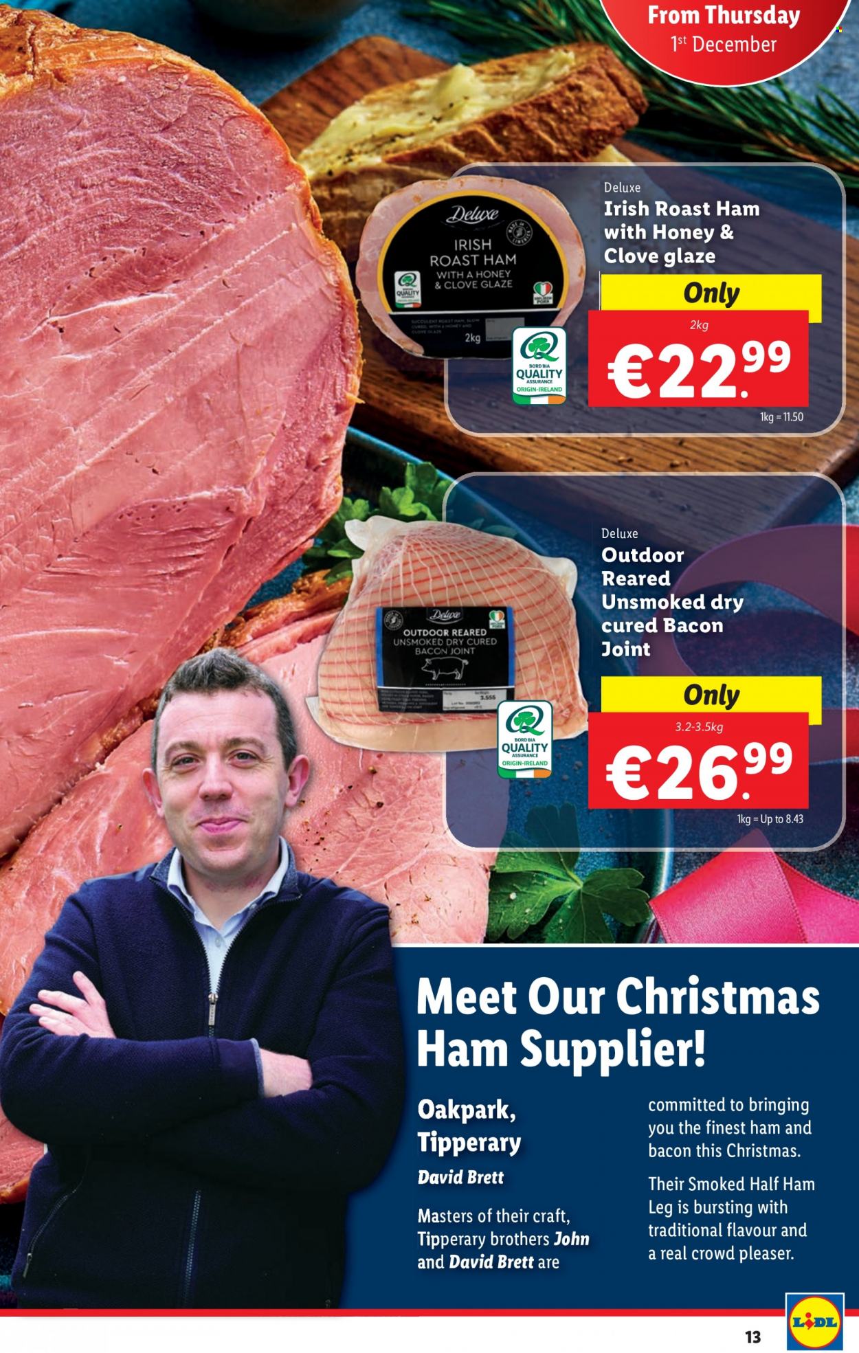 thumbnail - Lidl offer  - 01.12.2022 - 07.12.2022 - Sales products - bacon, half ham, ham, cloves, BROTHERS, succulent. Page 13.