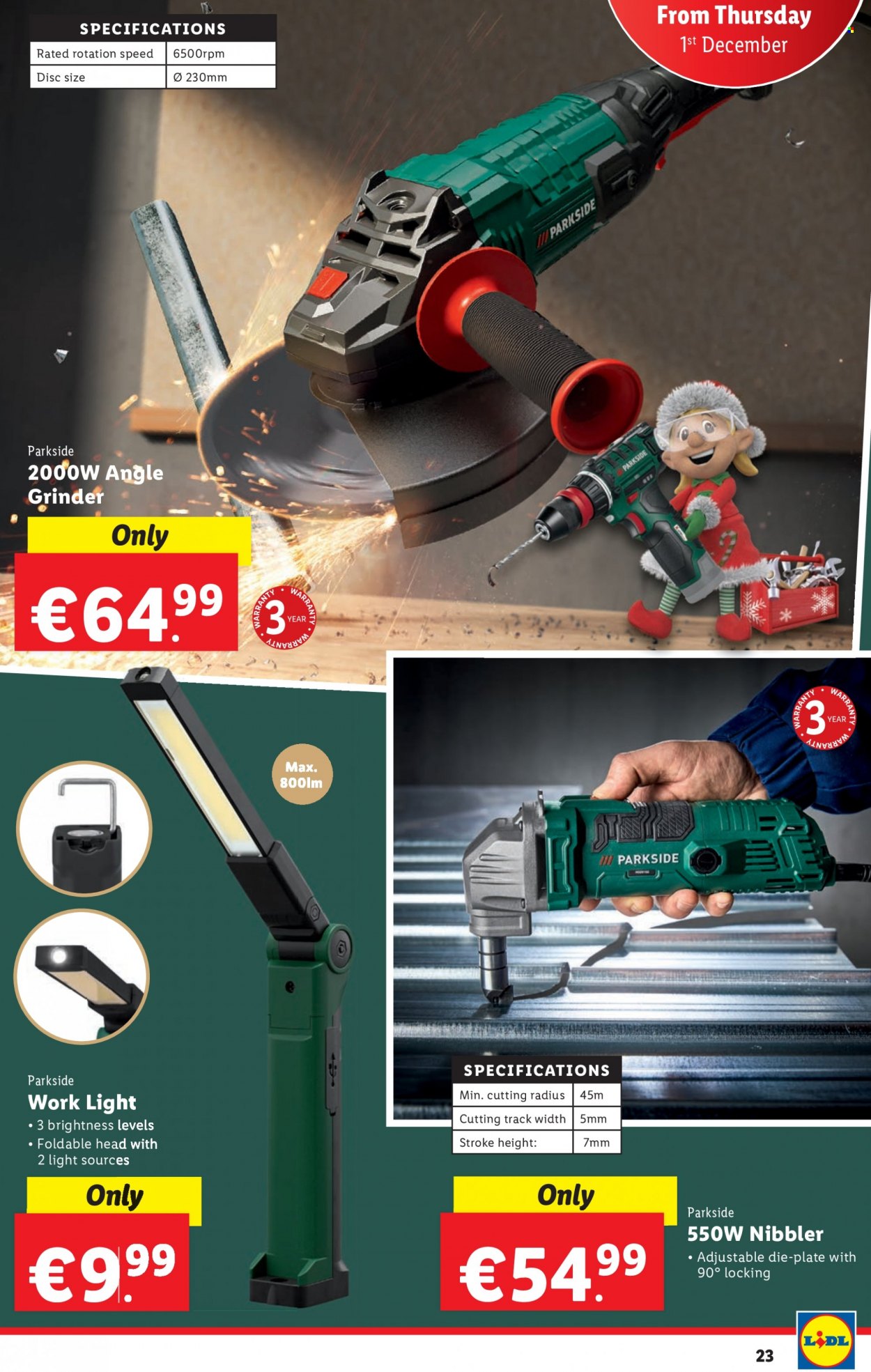 thumbnail - Lidl offer  - 01.12.2022 - 07.12.2022 - Sales products - plate, grinder, Parkside, work light, angle grinder. Page 24.