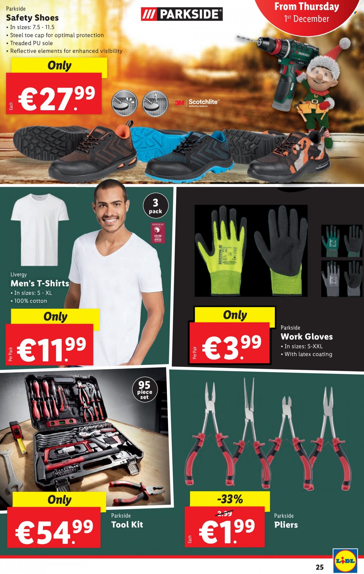 thumbnail - Lidl offer  - 01.12.2022 - 07.12.2022 - Sales products - shoes, gloves, t-shirt, Parkside, pliers, tool set, work gloves. Page 26.