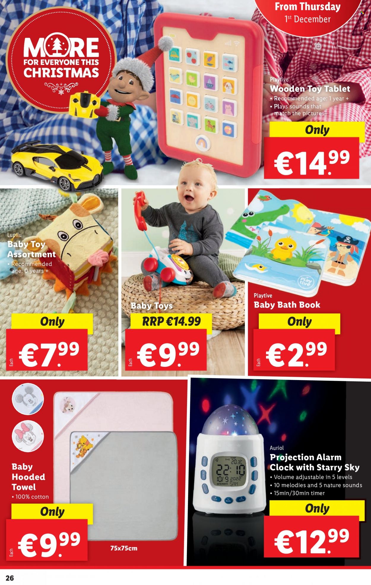thumbnail - Lidl offer  - 01.12.2022 - 07.12.2022 - Sales products - Lupilu, tablet, baby bath, alarm clock, book, towel, alarm, toys, wooden toy. Page 27.