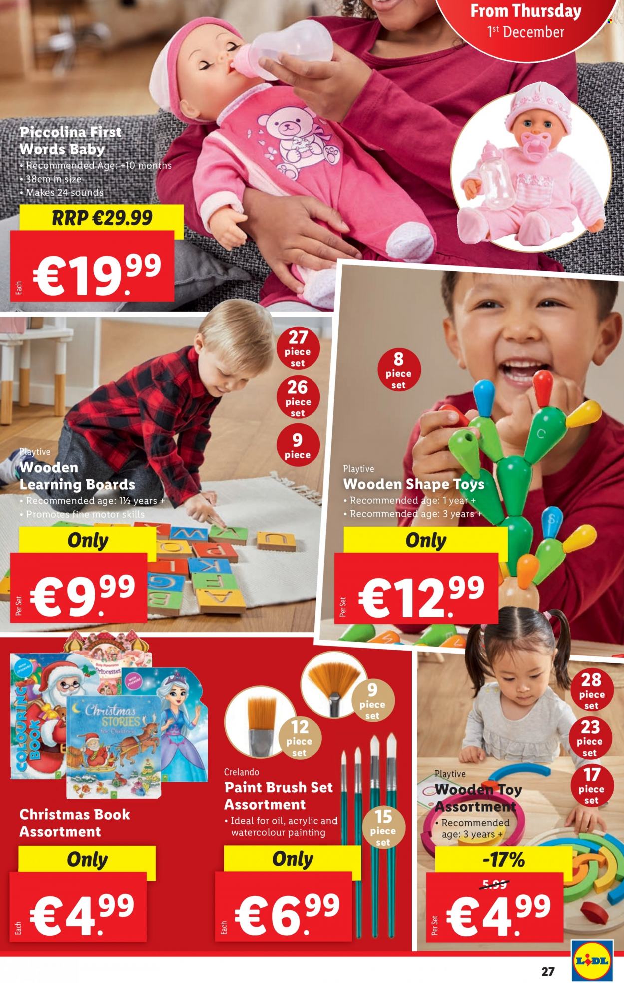 thumbnail - Lidl offer  - 01.12.2022 - 07.12.2022 - Sales products - oil, brush set, paint brush, watercolour, book, toys, wooden toy. Page 28.
