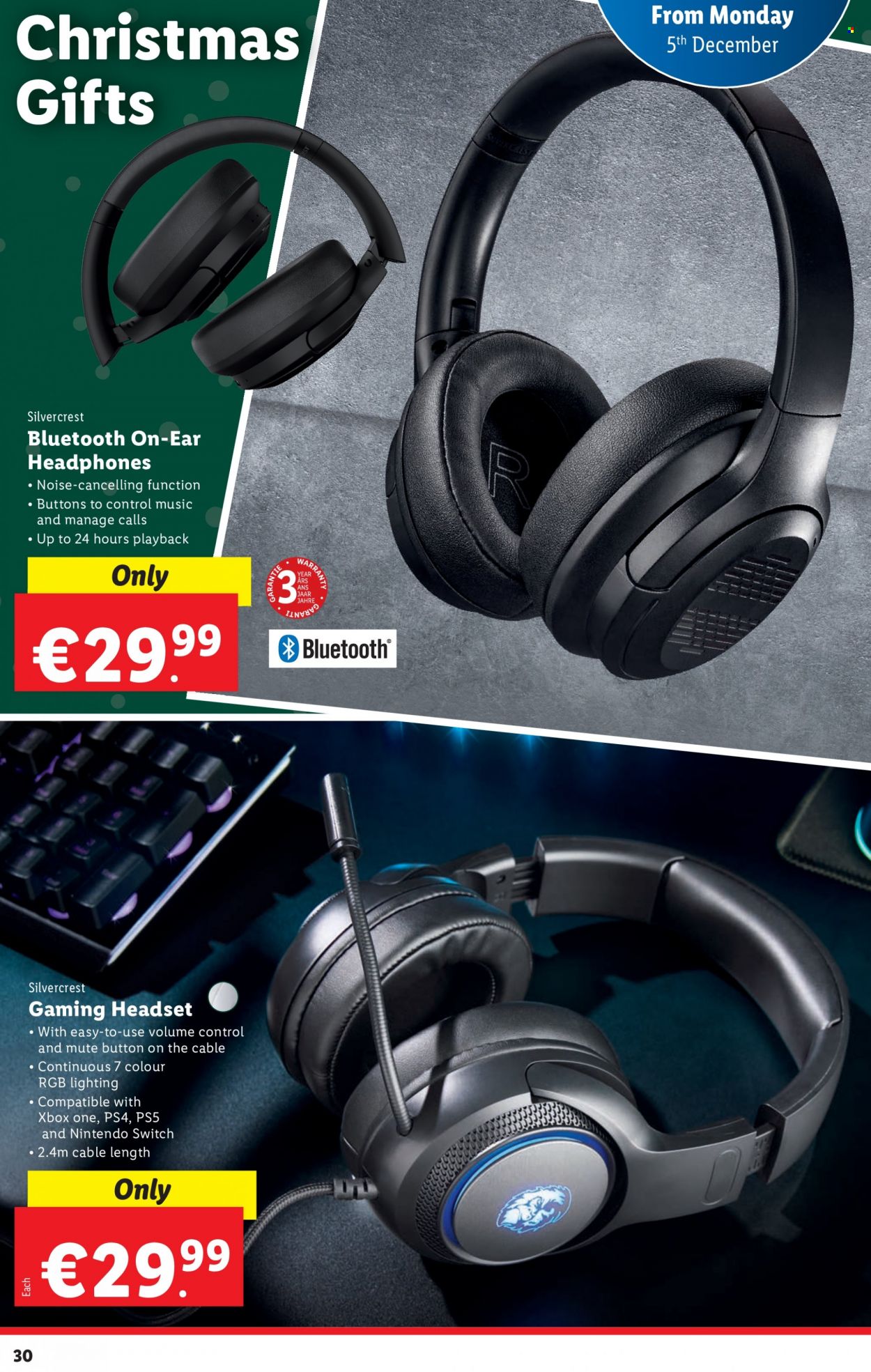 thumbnail - Lidl offer  - 01.12.2022 - 07.12.2022 - Sales products - gaming headset, Nintendo Switch, SilverCrest, Xbox One, PlayStation, PlayStation 4, Xbox, PlayStation 5, headset, headphones, lighting. Page 31.