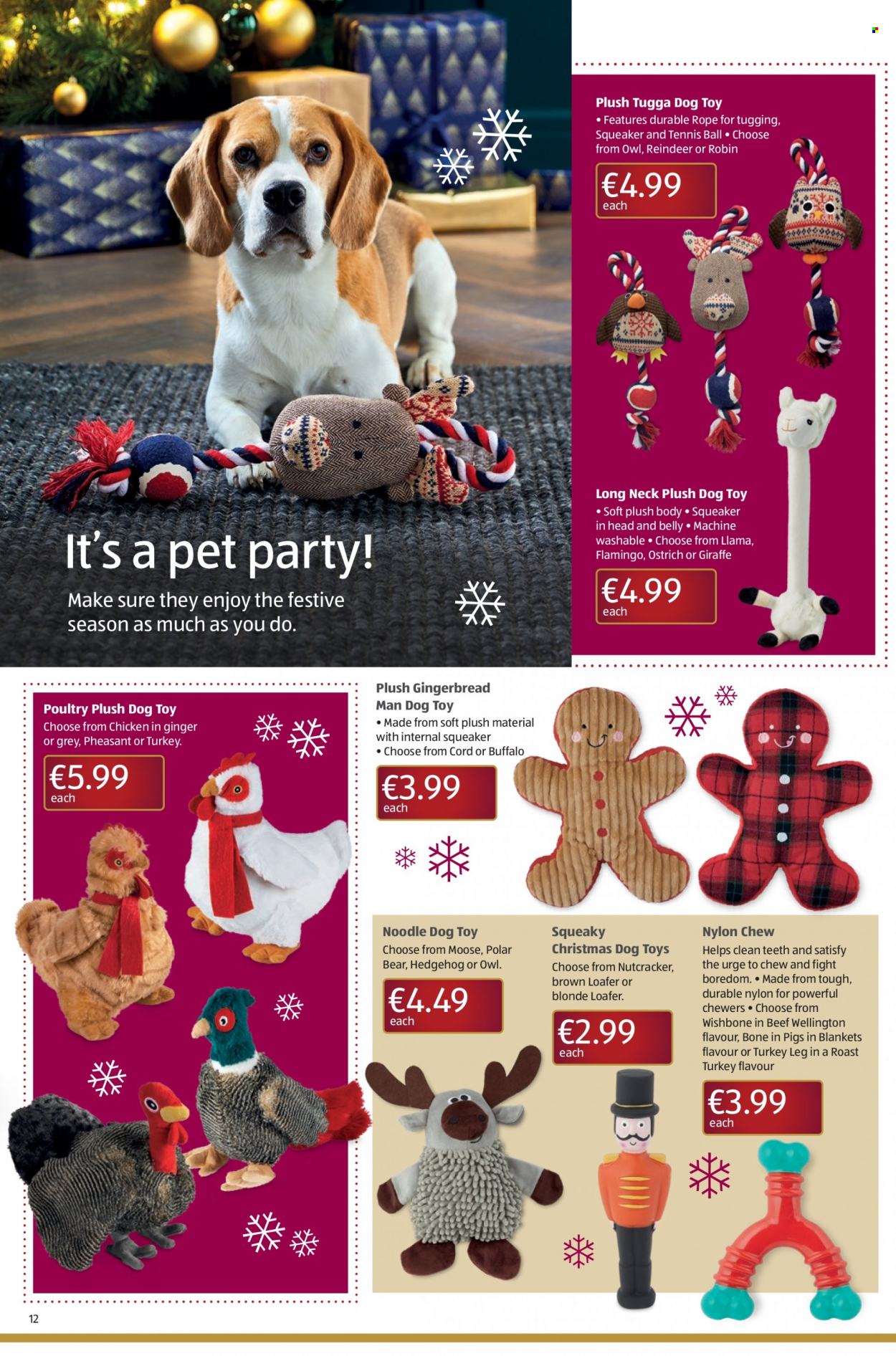 thumbnail - Aldi offer  - 01.12.2022 - 07.12.2022 - Sales products - gingerbread, noodles, pheasant, dog toy, squeaker, reindeer, owl. Page 12.