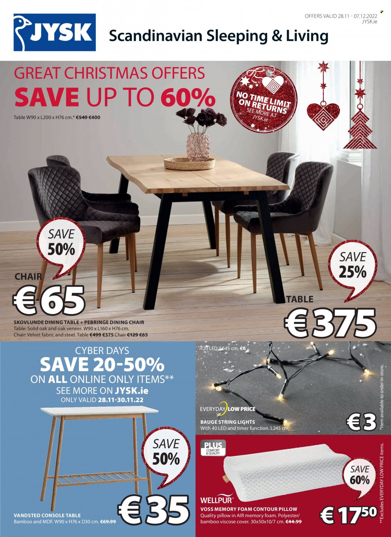 thumbnail - JYSK offer  - 28.11.2022 - 07.12.2022 - Sales products - dining table, table, chair, dining chair, chair pad, pillow, string lights. Page 2.