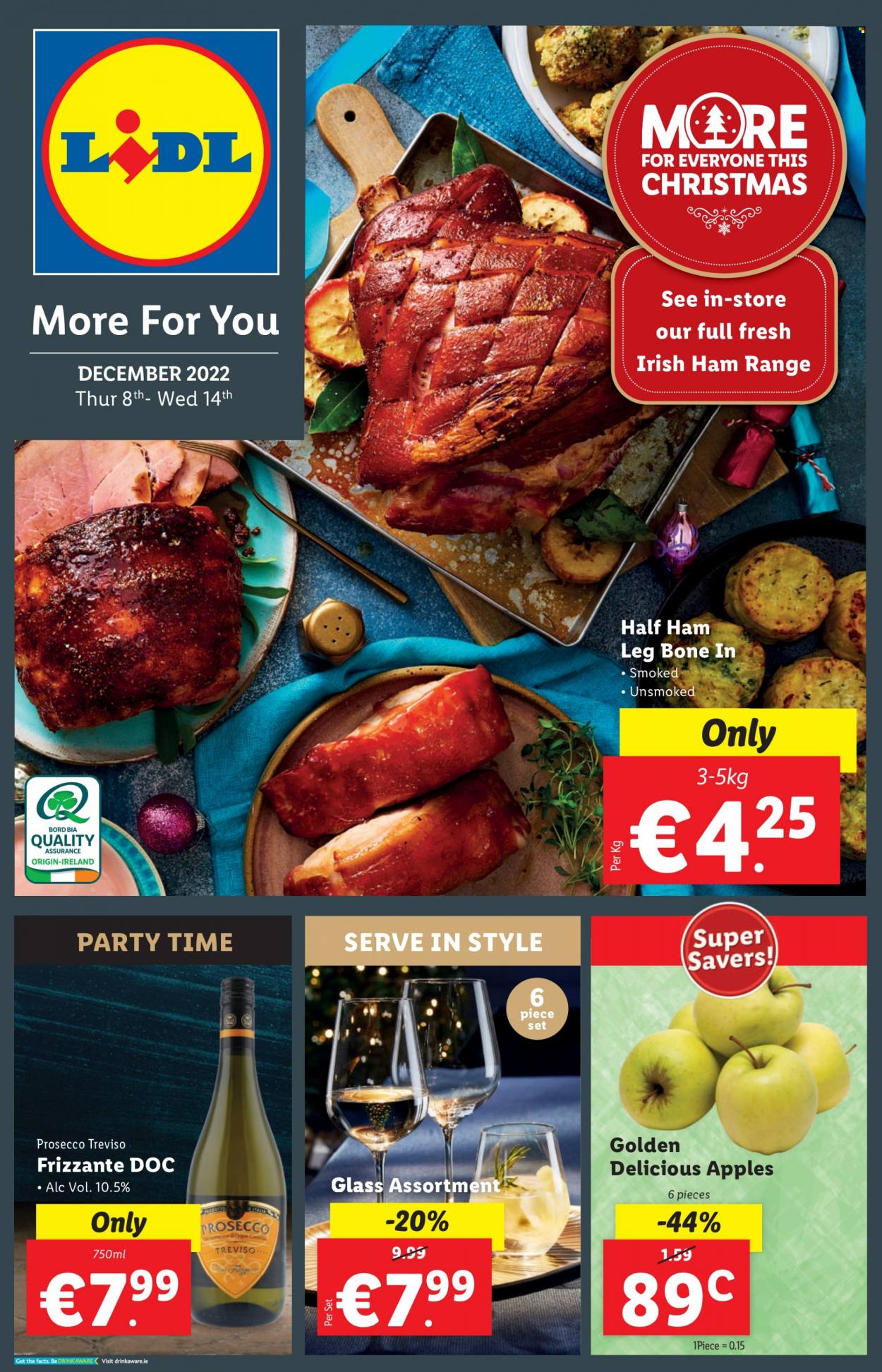thumbnail - Lidl offer  - 08.12.2022 - 14.12.2022 - Sales products - Golden Delicious, half ham, ham, prosecco. Page 1.