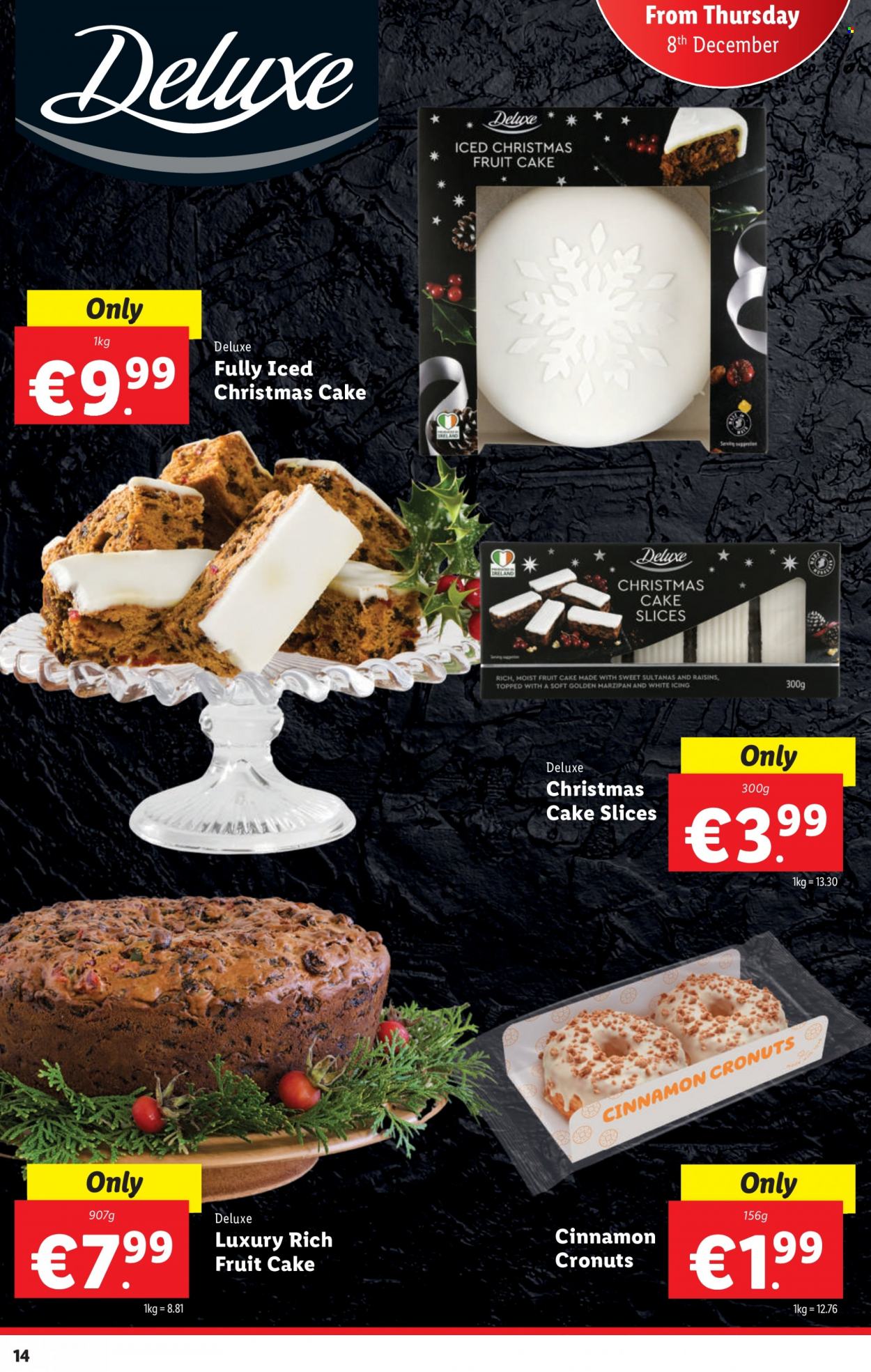 thumbnail - Lidl offer  - 08.12.2022 - 14.12.2022 - Sales products - cake, christmas cake, marzipan, cinnamon, sultanas. Page 14.