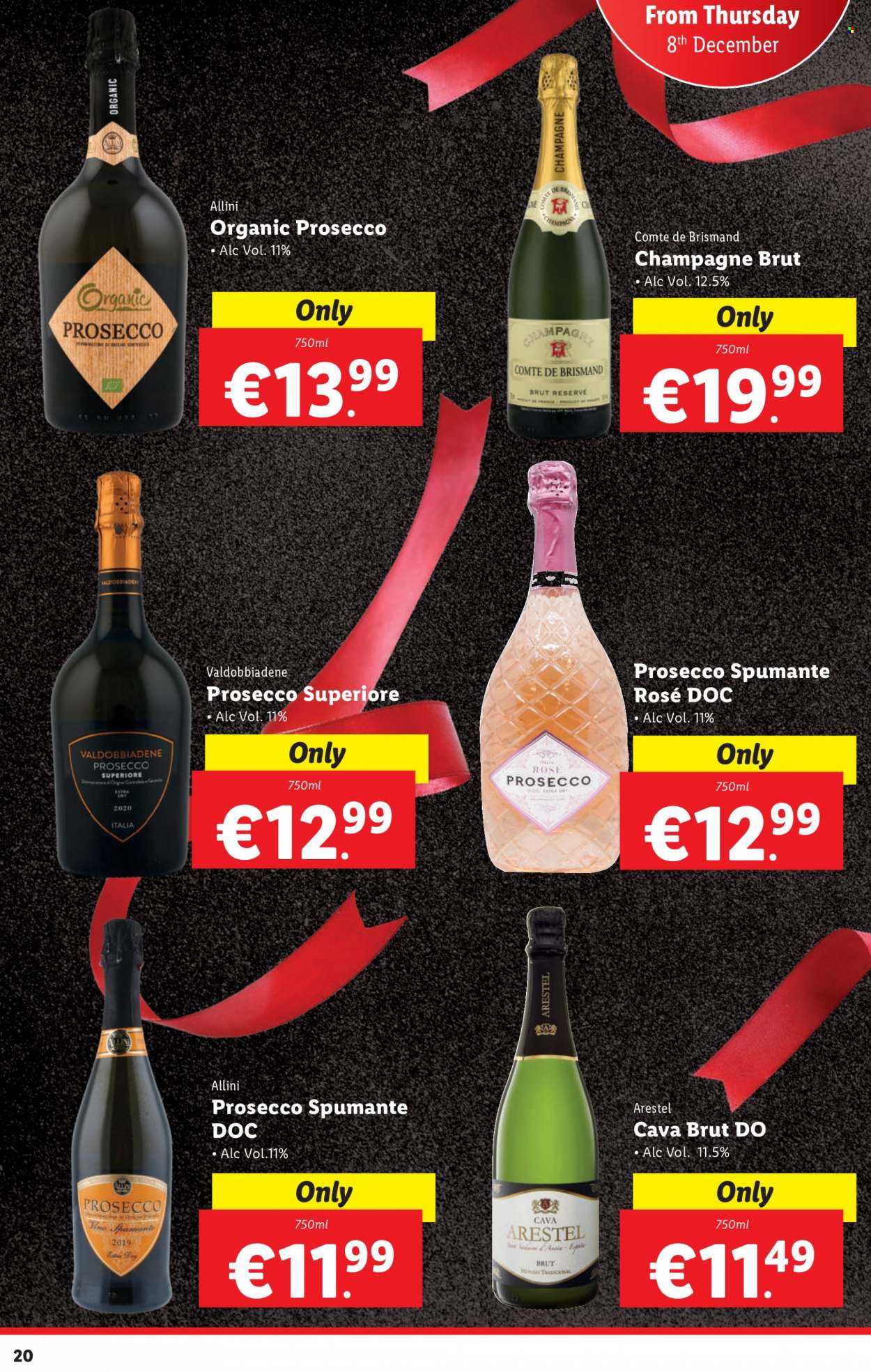 thumbnail - Lidl offer  - 08.12.2022 - 14.12.2022 - Sales products - spumante, champagne, prosecco, wine, organic prosecco, rosé wine. Page 20.