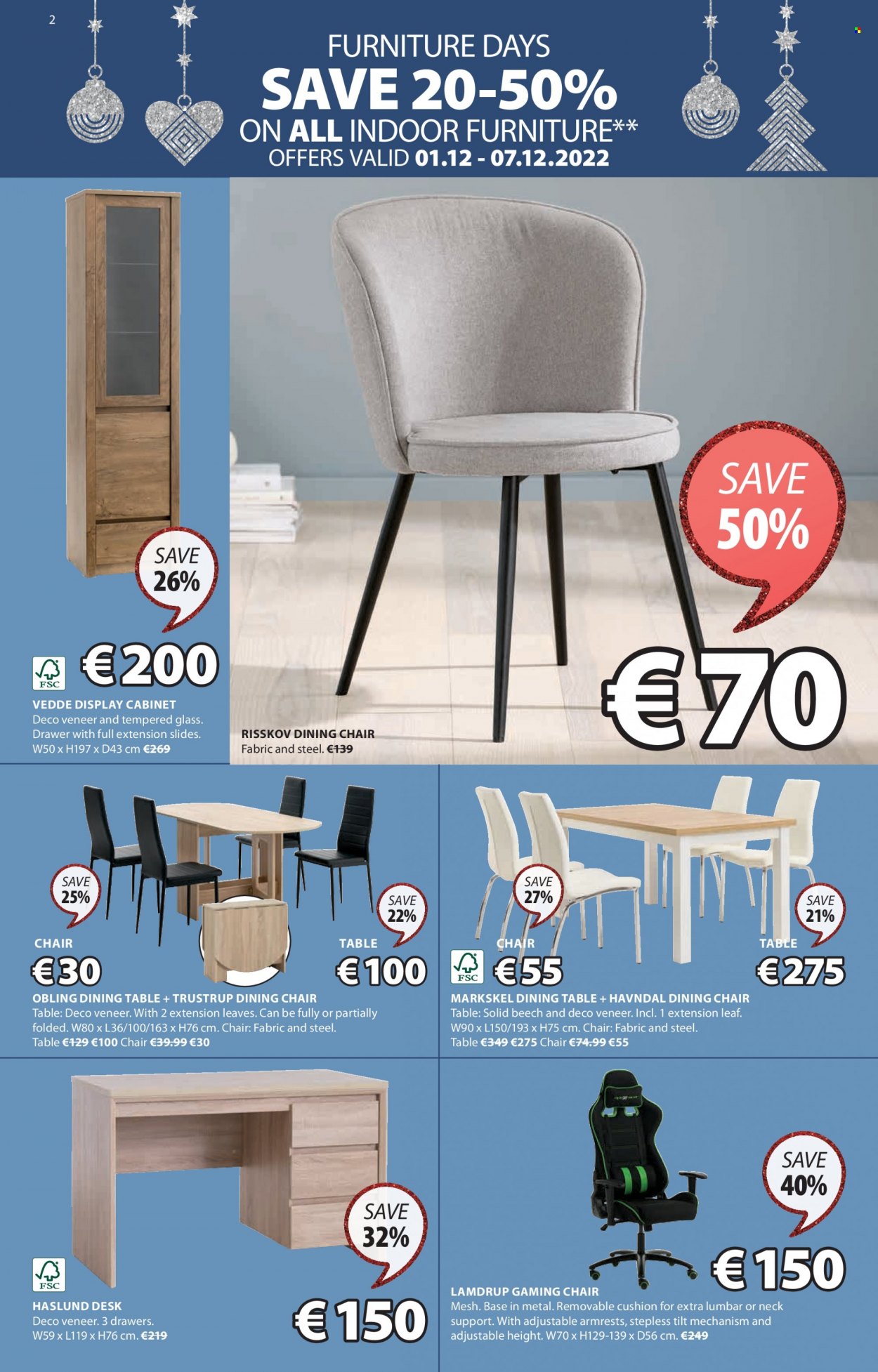 thumbnail - JYSK offer  - 01.12.2022 - 14.12.2022 - Sales products - cabinet, dining table, table, chair, dining chair, desk, cushion, chair pad. Page 2.