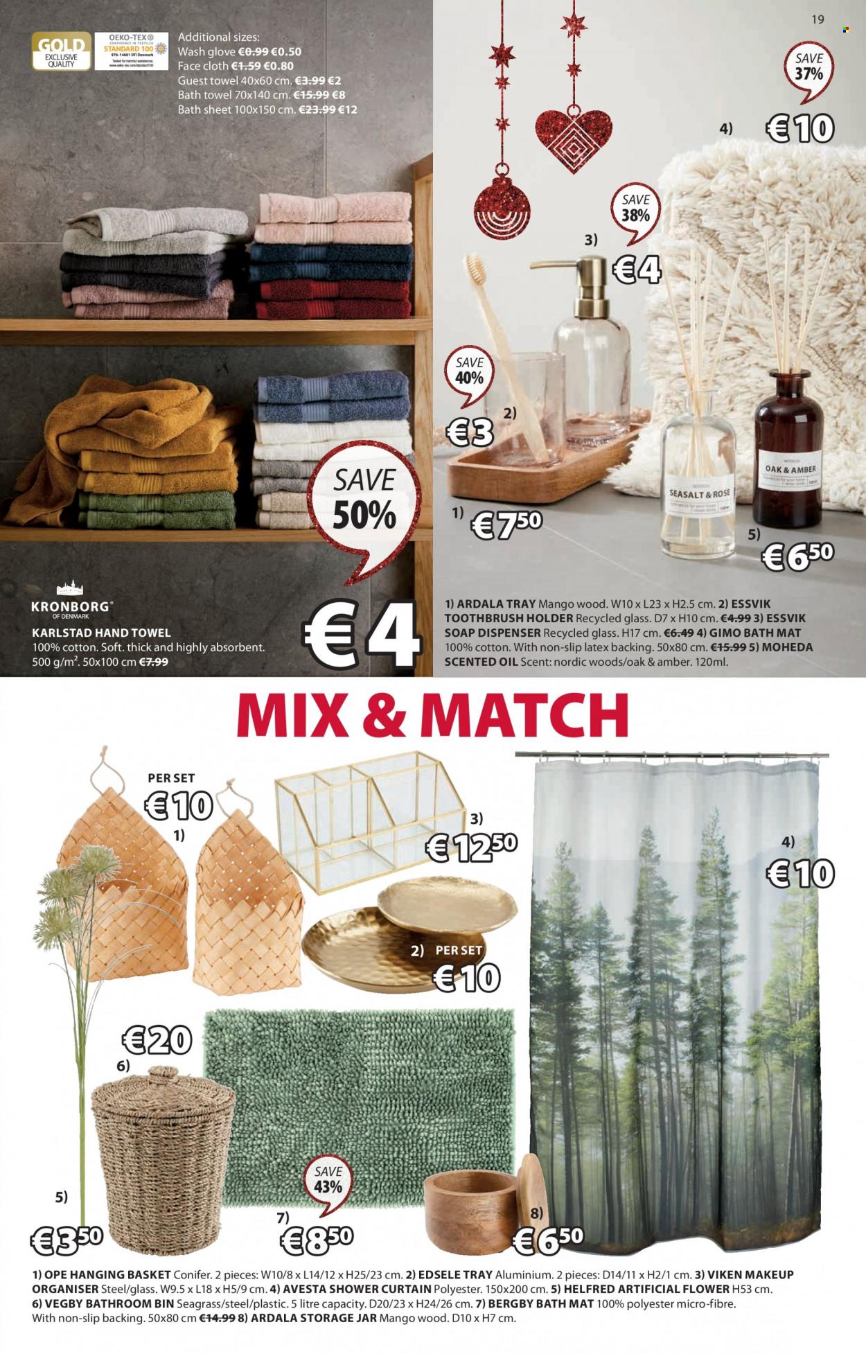 thumbnail - JYSK offer  - 01.12.2022 - 14.12.2022 - Sales products - artificial flowers, basket, bin, holder, gloves, shower curtain, soap dispenser, toothbrush holder, dispenser, tray, jar, scented oil, curtain, bath mat, bath towel, towel, hand towel, facecloth. Page 19.