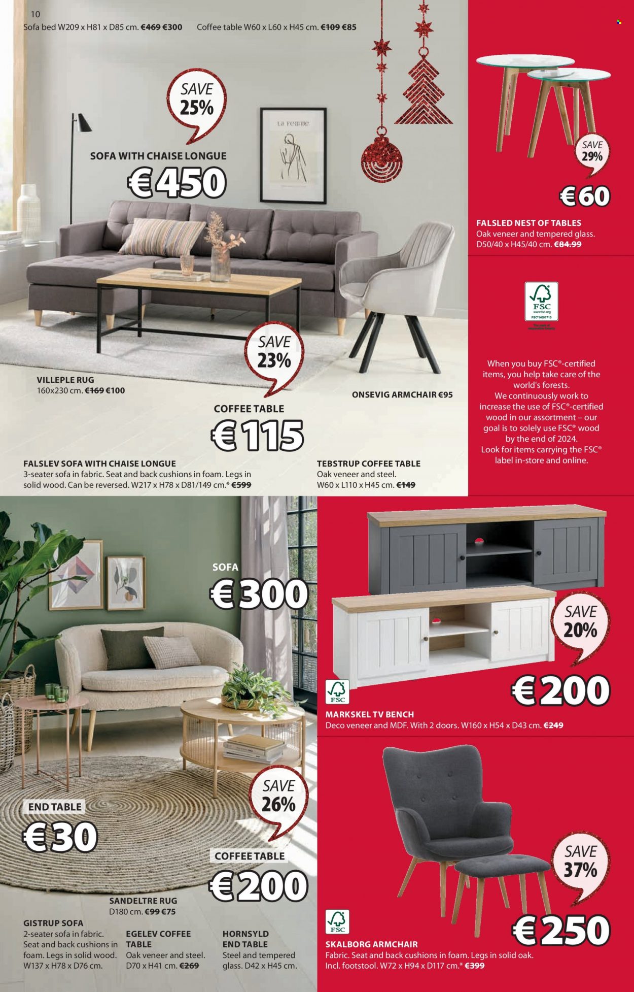 thumbnail - JYSK offer  - 08.12.2022 - 23.12.2022 - Sales products - bench, arm chair, sofa, sofa bed, sofa with chaise longue, chaise longue, coffee table, end table, tv bench, bed, cushion, rug. Page 10.