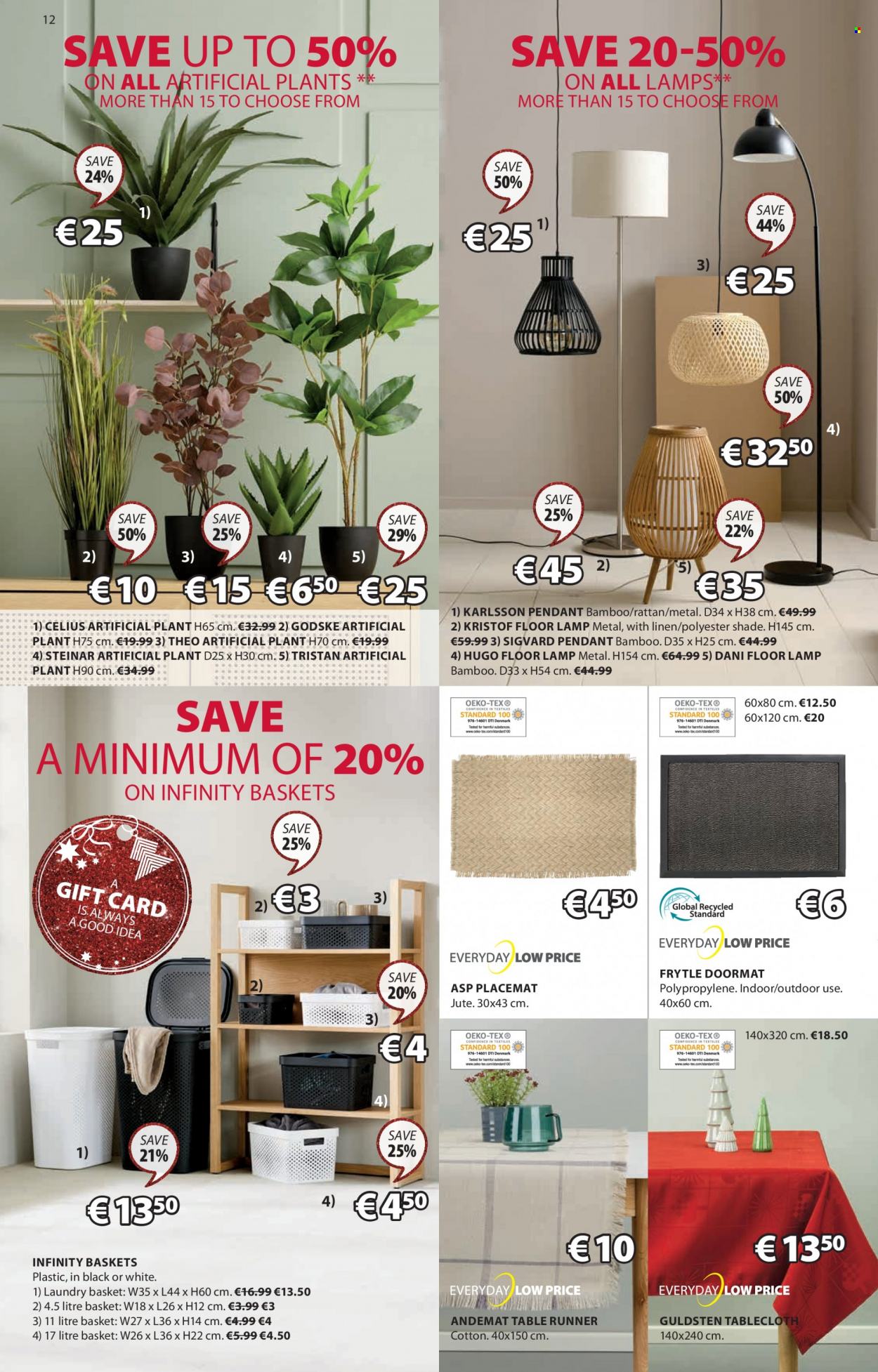 thumbnail - JYSK offer  - 08.12.2022 - 23.12.2022 - Sales products - placemat, artificial plant, basket, table runner, tablecloth, linens, lamp, floor lamp, door mat. Page 12.
