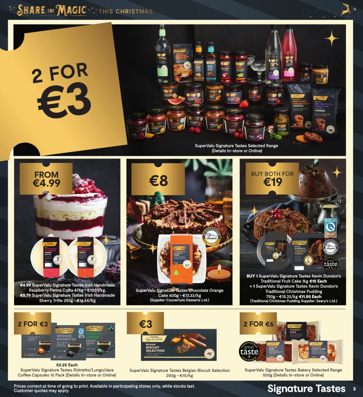 thumbnail - SuperValu offer  - 08.12.2022 - 21.12.2022 - Sales products - bread, cake, ginger, sauce, pudding, cookies, chocolate, biscuit, chutney, coffee, Nespresso, coffee capsules, sherry, whiskey, whisky. Page 3.