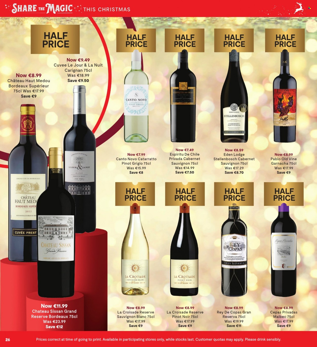 thumbnail - SuperValu offer  - 08.12.2022 - 21.12.2022 - Sales products - Cabernet Sauvignon, red wine, white wine, wine, Pinot Noir, Cuvée, Rey de Copas, Pablo, Pinot Grigio, Sauvignon Blanc. Page 26.