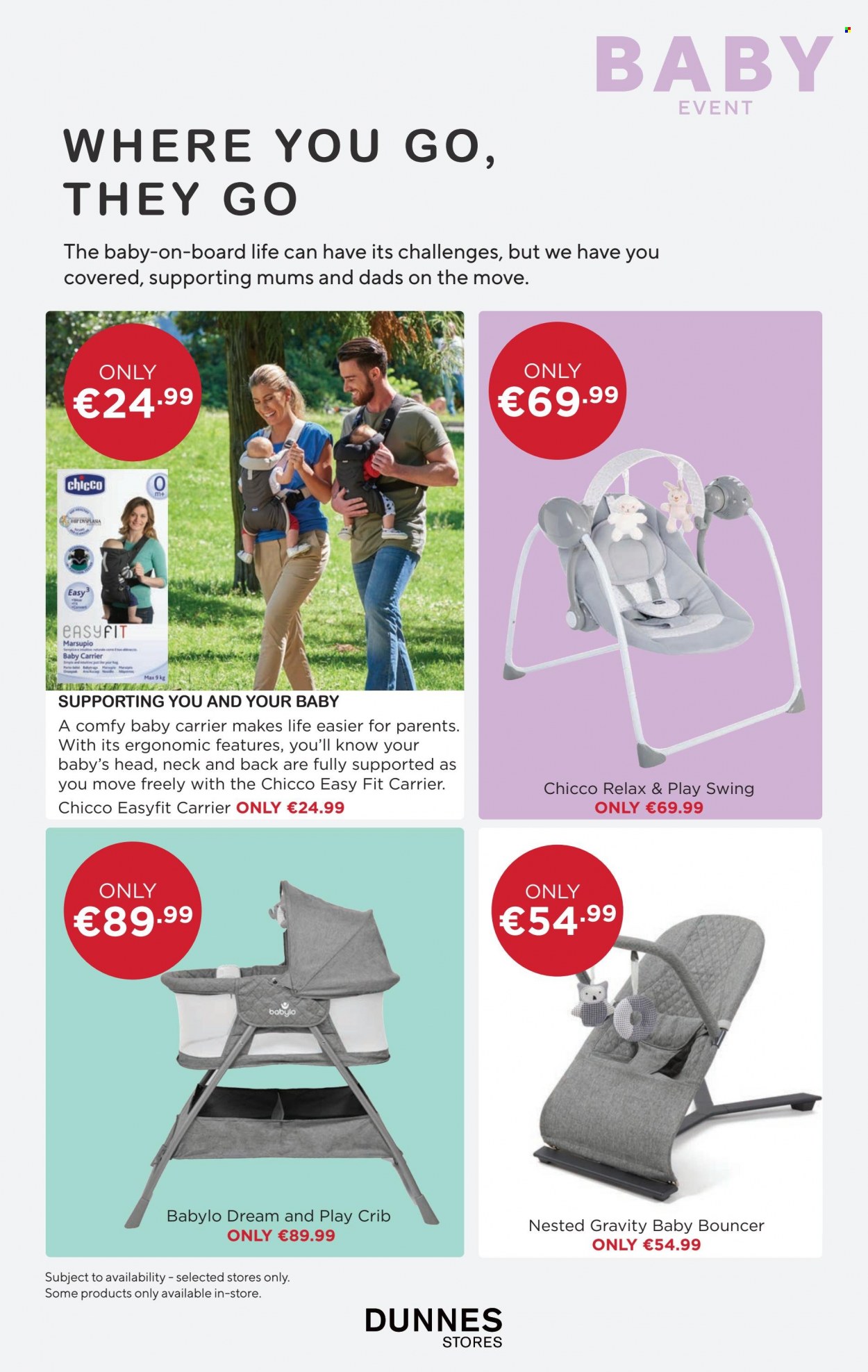 thumbnail - Dunnes Stores offer  - 03.01.2023 - 30.01.2023 - Sales products - baby bouncer, Chicco, baby carrier. Page 3.