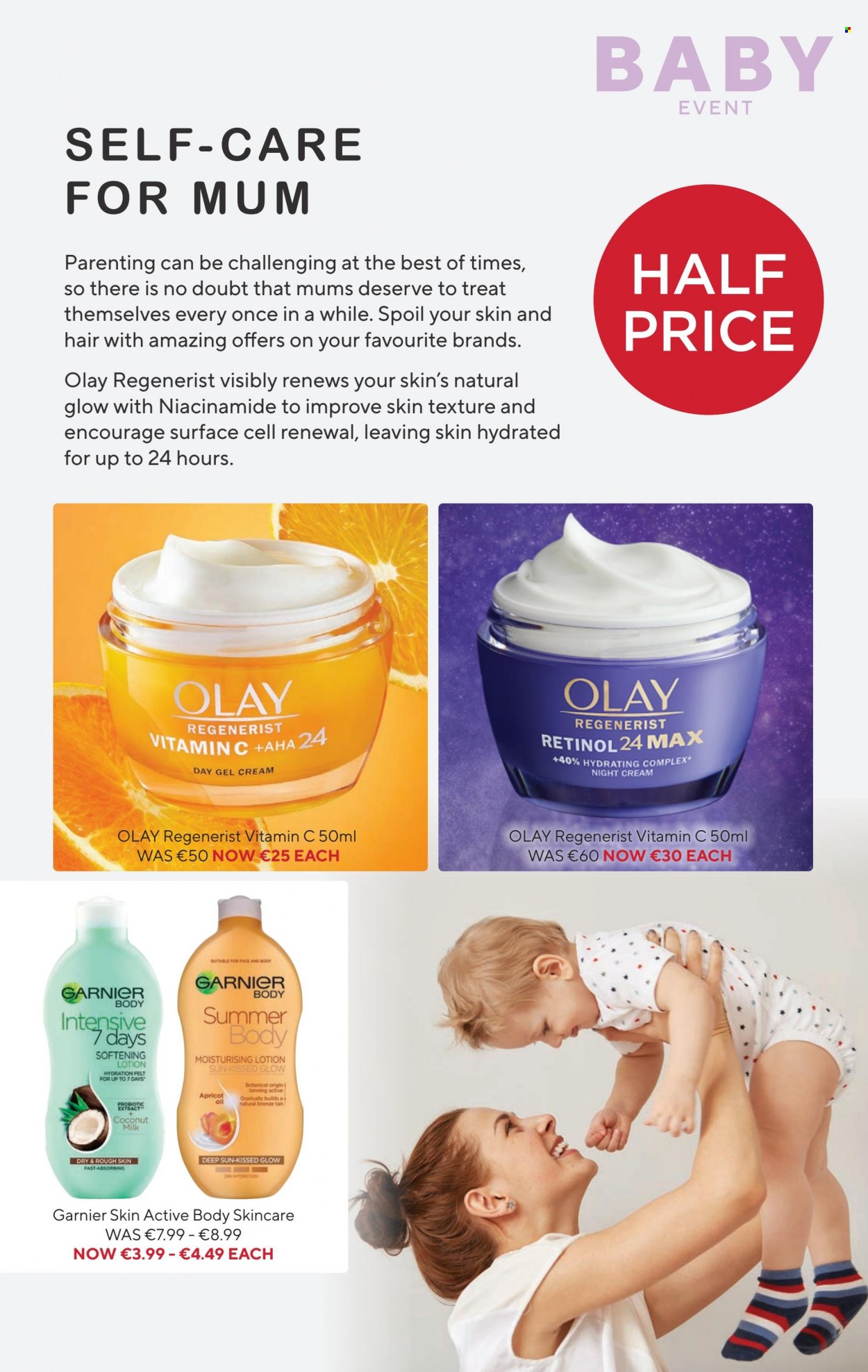 Dunnes Stores offer  - 03.01.2023 - 30.01.2023 - Sales products - coconut milk, Garnier, gel cream, night cream, Olay, Niacinamide, body lotion, Mum, vitamin c. Page 22.