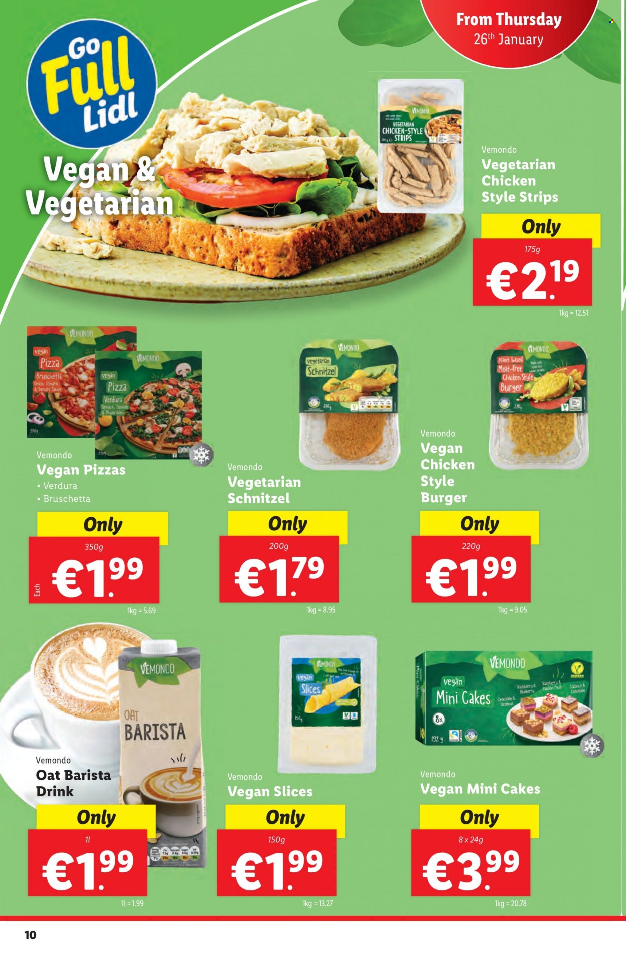 thumbnail - Lidl offer  - 26.01.2023 - 01.02.2023 - Sales products - cake, pizza, hamburger, sauce, schnitzel, bruschetta, strips, chocolate, oats, tomato sauce. Page 10.