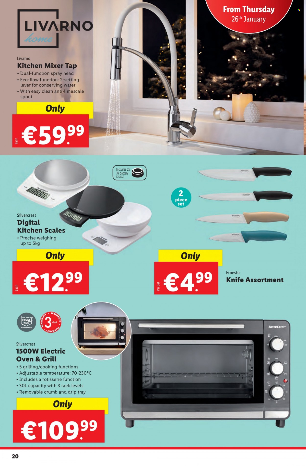 thumbnail - Lidl offer  - 26.01.2023 - 01.02.2023 - Sales products - SilverCrest, knife, Ernesto, oven, mixer tap, kitchen mixer. Page 20.
