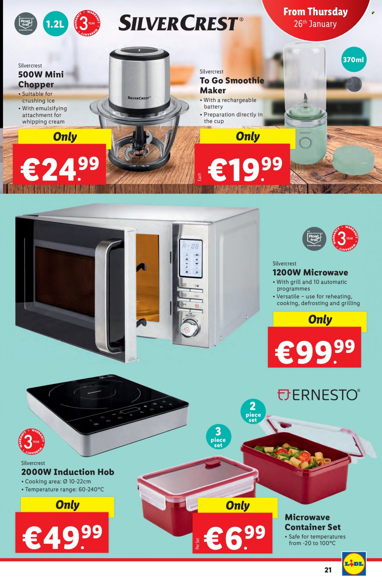 thumbnail - Lidl offer  - 26.01.2023 - 01.02.2023 - Sales products - container, SilverCrest, cup, handy chopper, mini chopper, storage container set, rechargeable battery, microwave, hob. Page 21.
