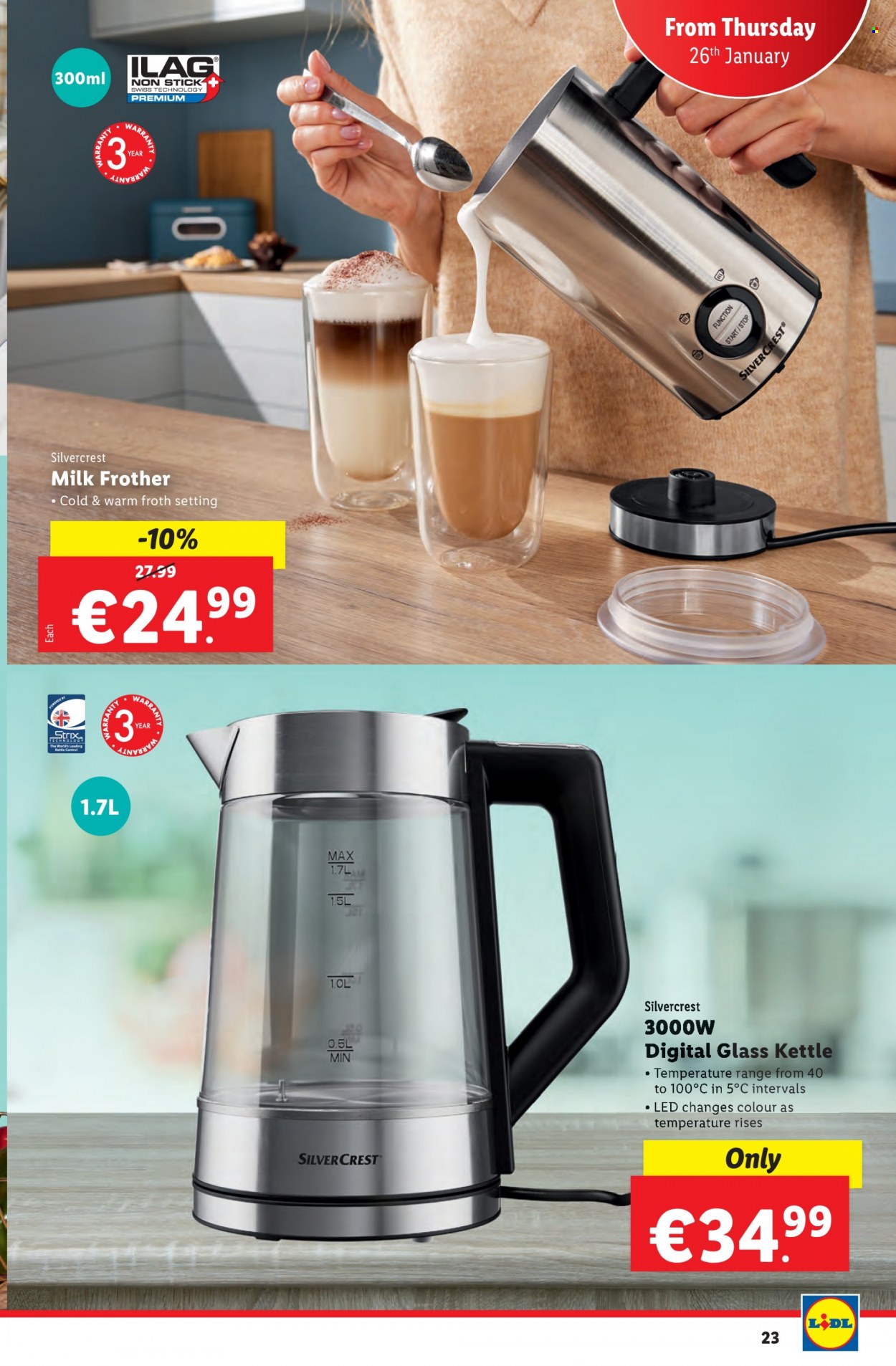 thumbnail - Lidl offer  - 26.01.2023 - 01.02.2023 - Sales products - SilverCrest, kettle, milk frother. Page 23.