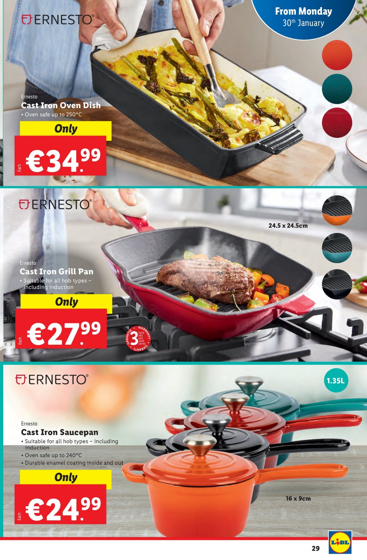 Lidl offer  - 26.01.2023 - 01.02.2023 - Sales products - Ernesto, pan, grill pan, saucepan, oven, hob. Page 29.