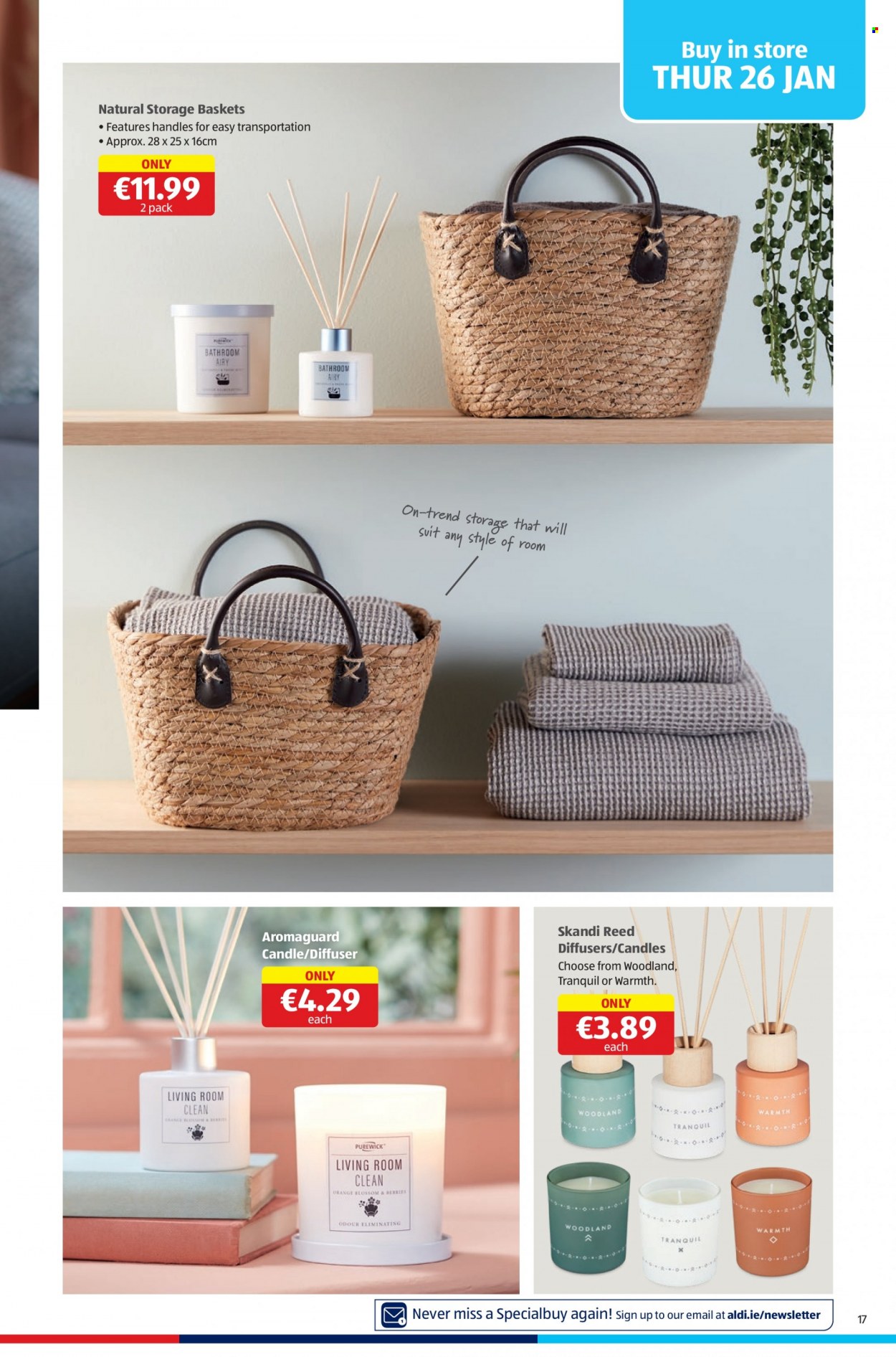 Aldi offer  - 26.01.2023 - 01.02.2023 - Sales products - orange, Blossom, basket, candle, diffuser. Page 17.