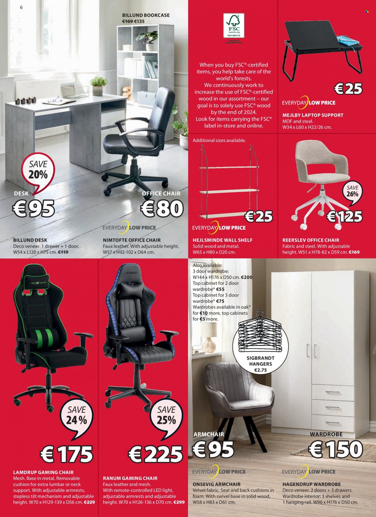 thumbnail - JYSK offer  - 19.01.2023 - 01.02.2023 - Sales products - cabinet, chair, arm chair, bookcase, wall shelf, wardrobes, wardrobe, desk, office chair, cushion, hanger, LED light. Page 6.