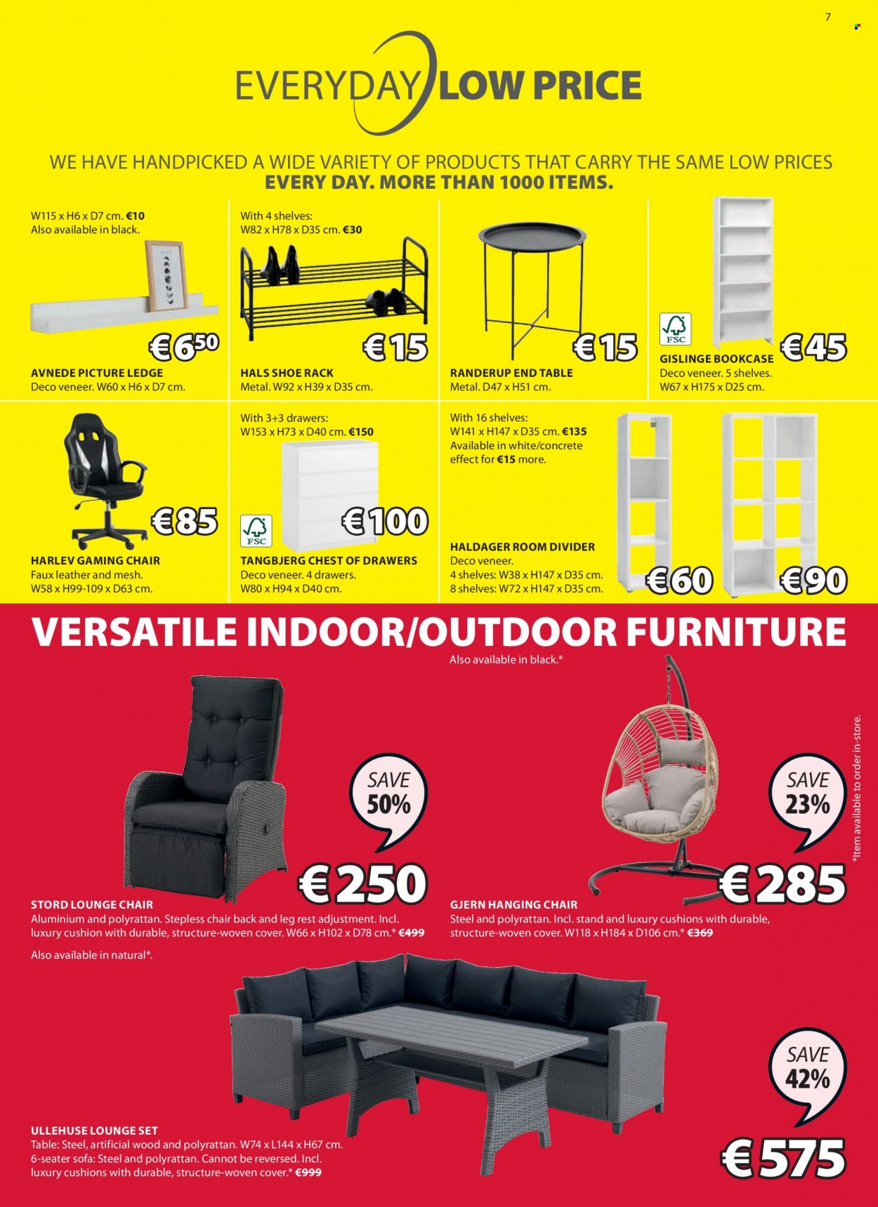 JYSK offer  - 19.01.2023 - 01.02.2023 - Sales products - chair, sofa, lounge, end table, bookcase, chest of drawers, shelves, shoe rack, gaming chair, outdoor furniture, cushion. Page 7.